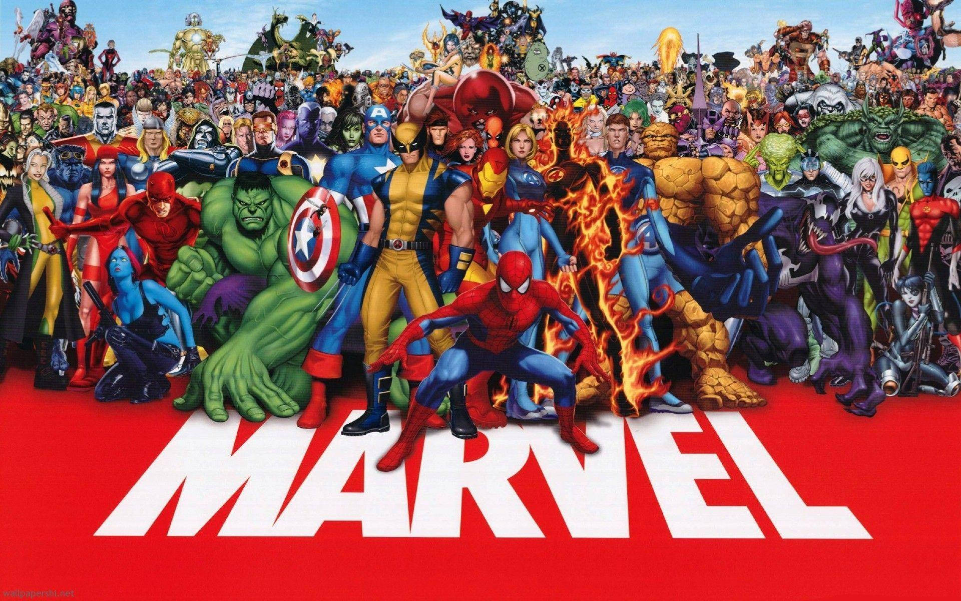 Stan Lee's Marvel Superhelte løber langs væggen. Wallpaper