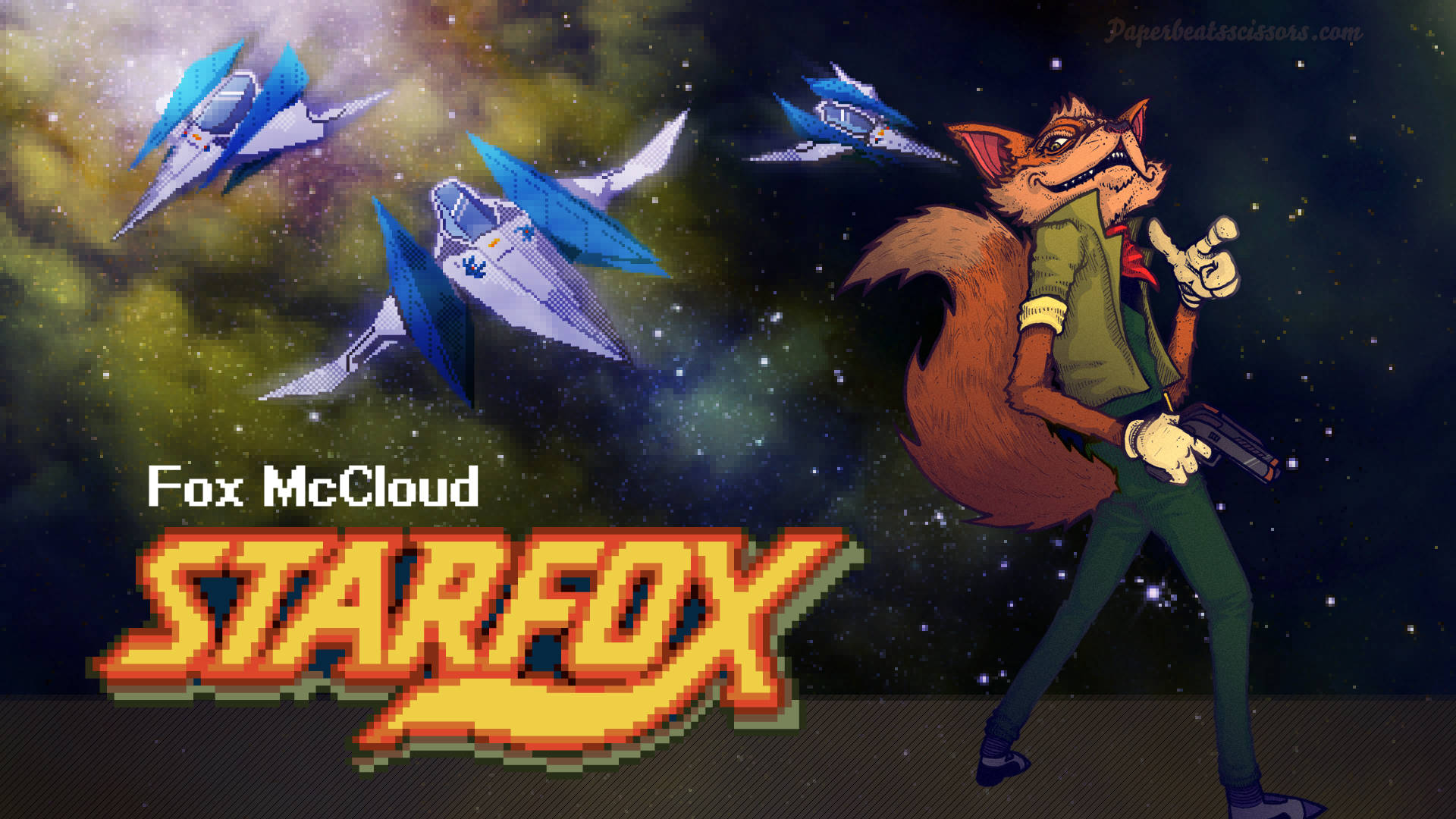 Star Fox Fox McCloud Retro Kunst til Skrivebords Baggrundsbillede Wallpaper
