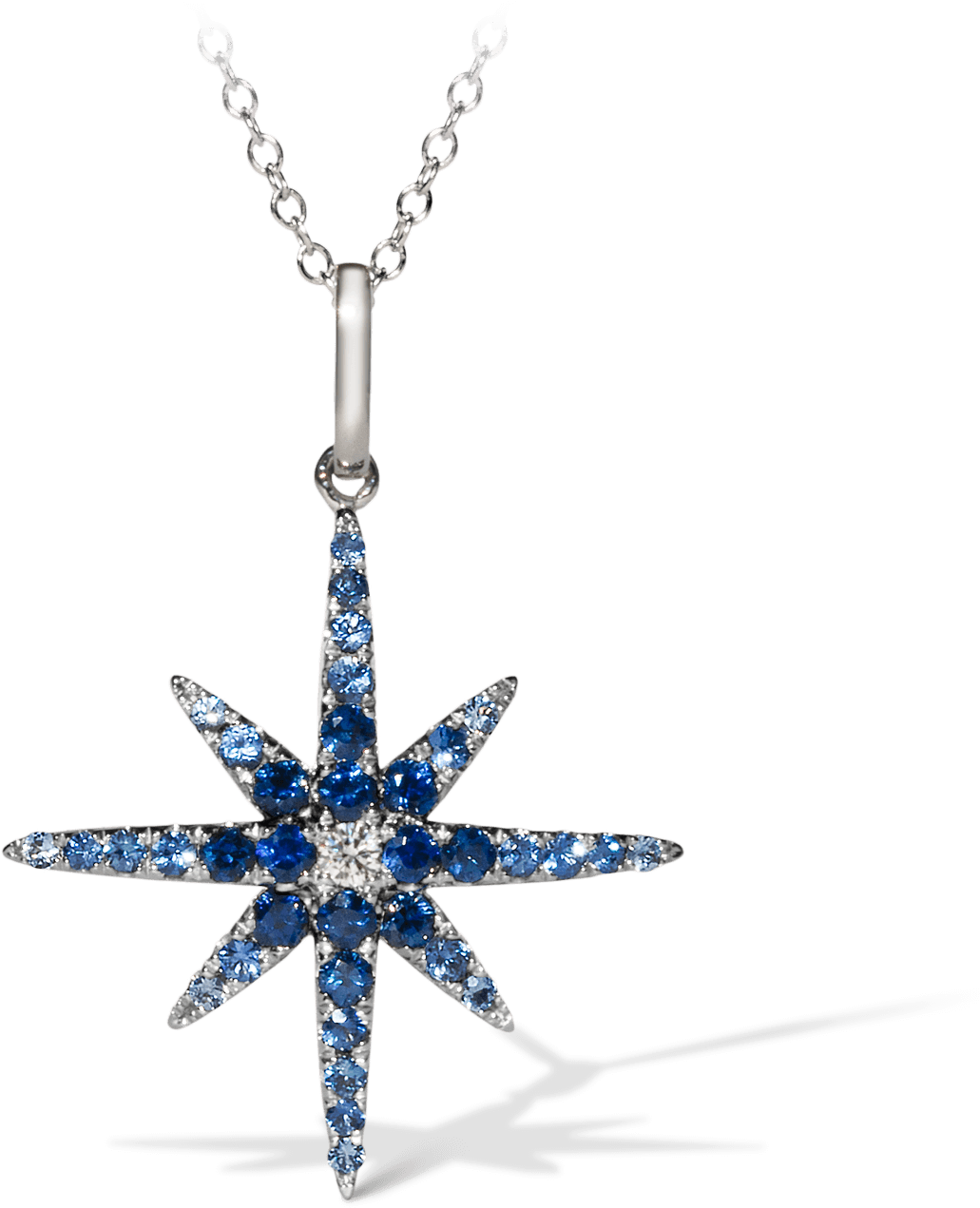 Star Pendant Blue Gemstones Silver Chain PNG