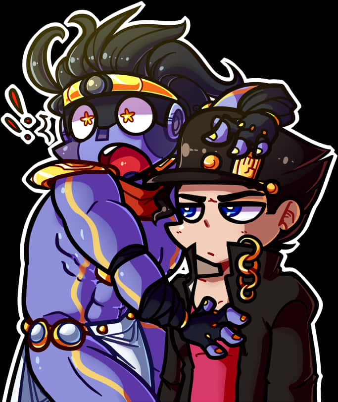 Star Platinumand Jotaro Chibi Artwork PNG