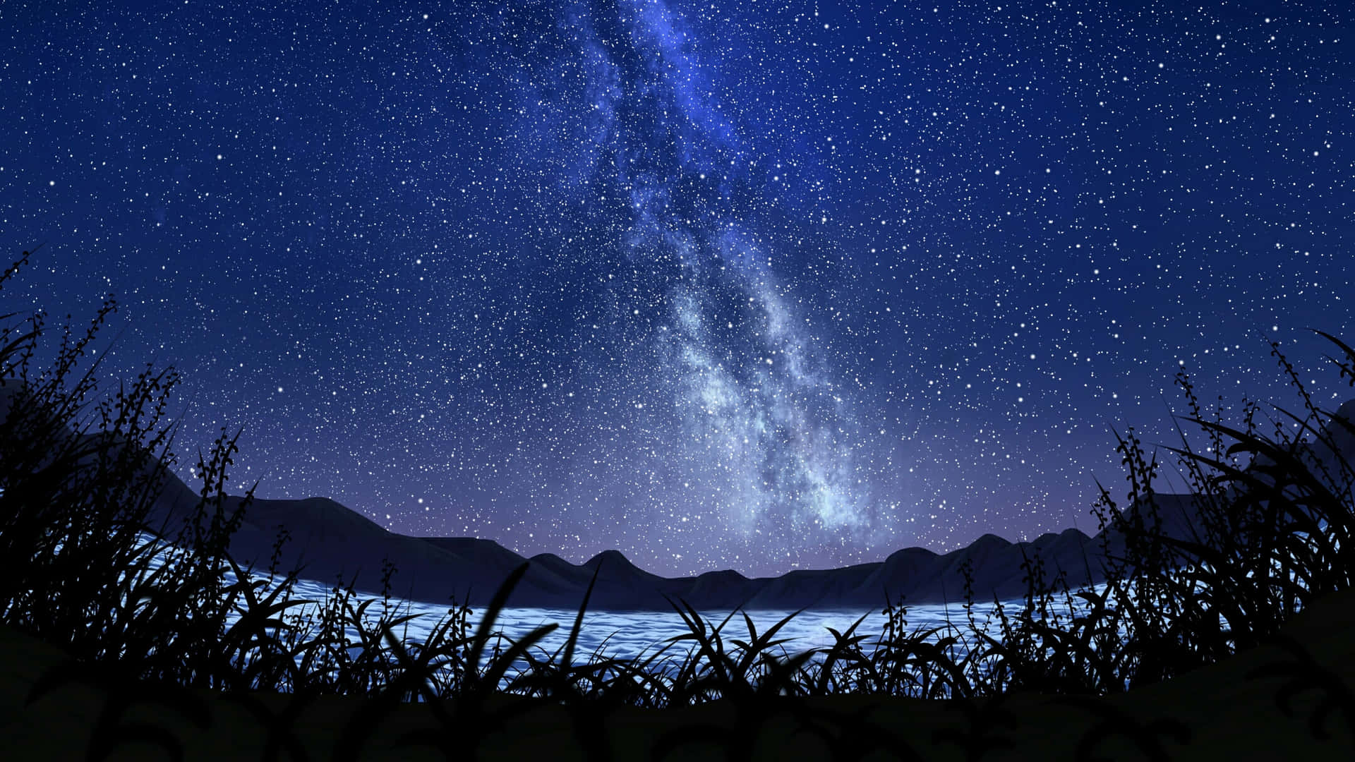 Star Sky With Grass Silhouette Wallpaper