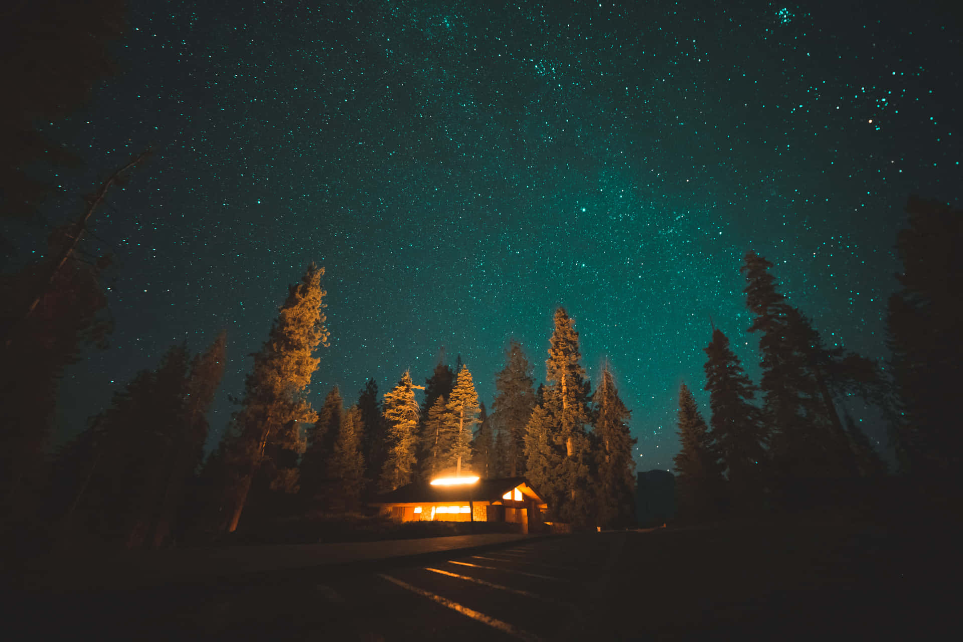 Star Sky With Cabin In Forest Wallpaper