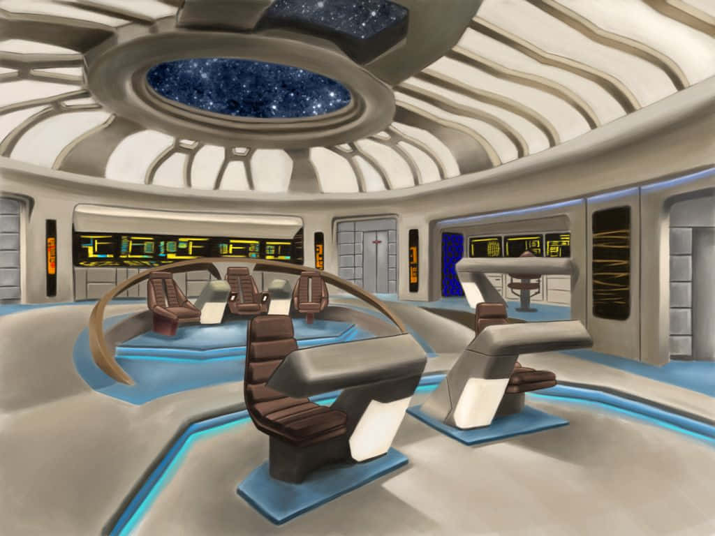Blue And White Star Trek Enterprise Bridge Interior Background