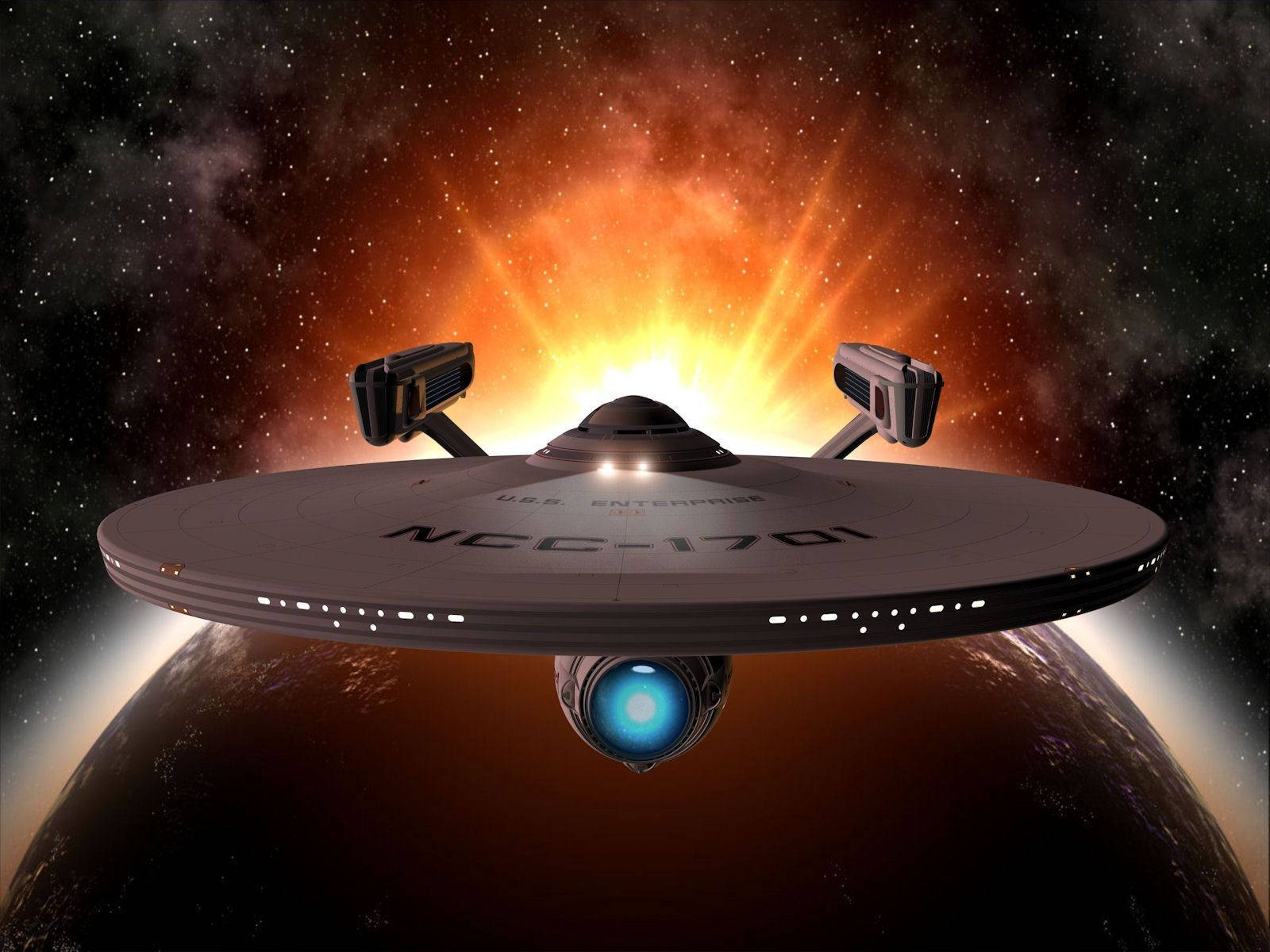 Star Trek Starship USS Enterprise Flying Through Sun Wallpaper