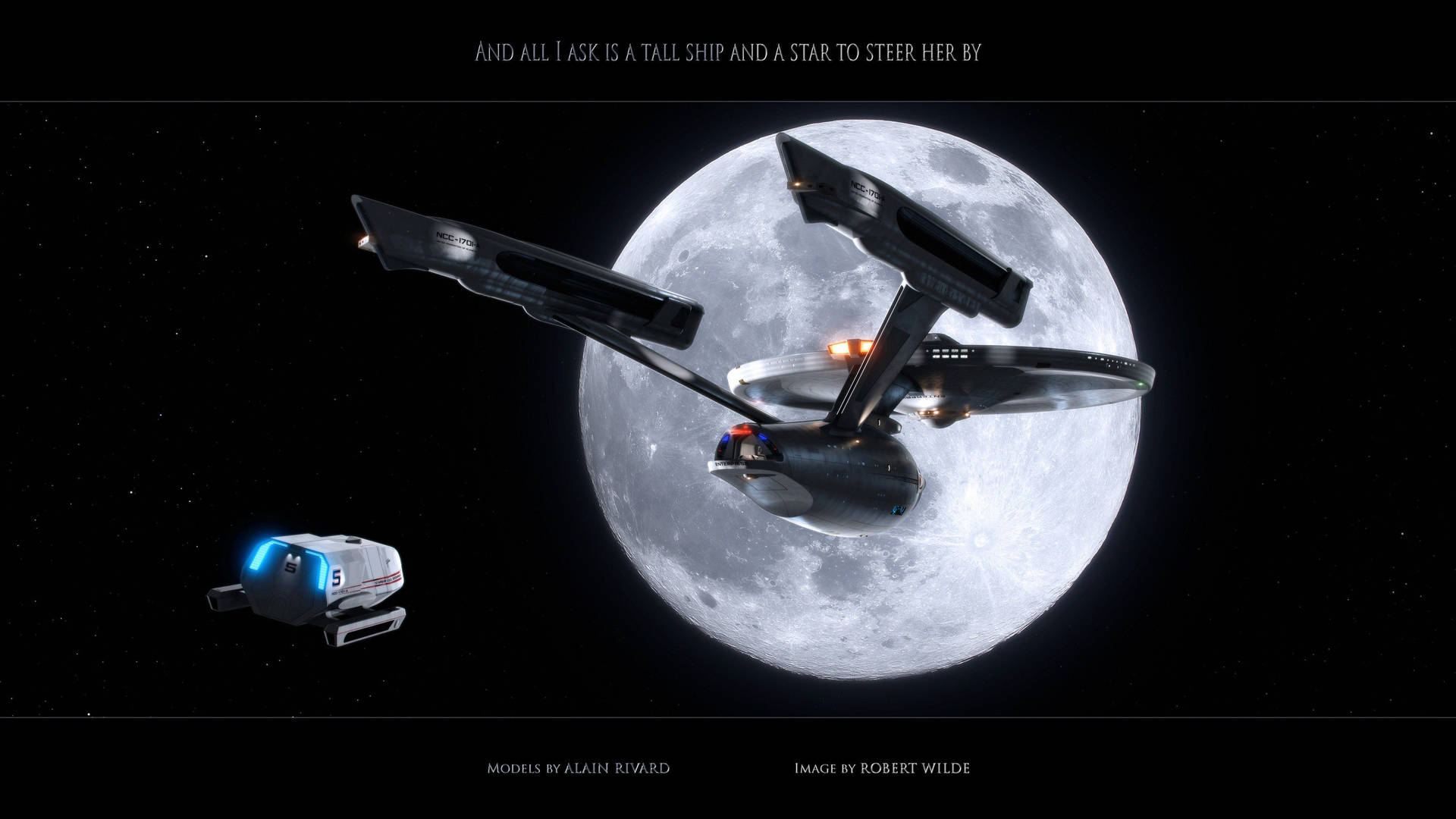 Star Trek Starship Uss Enterprise Near Moon Wallpaper