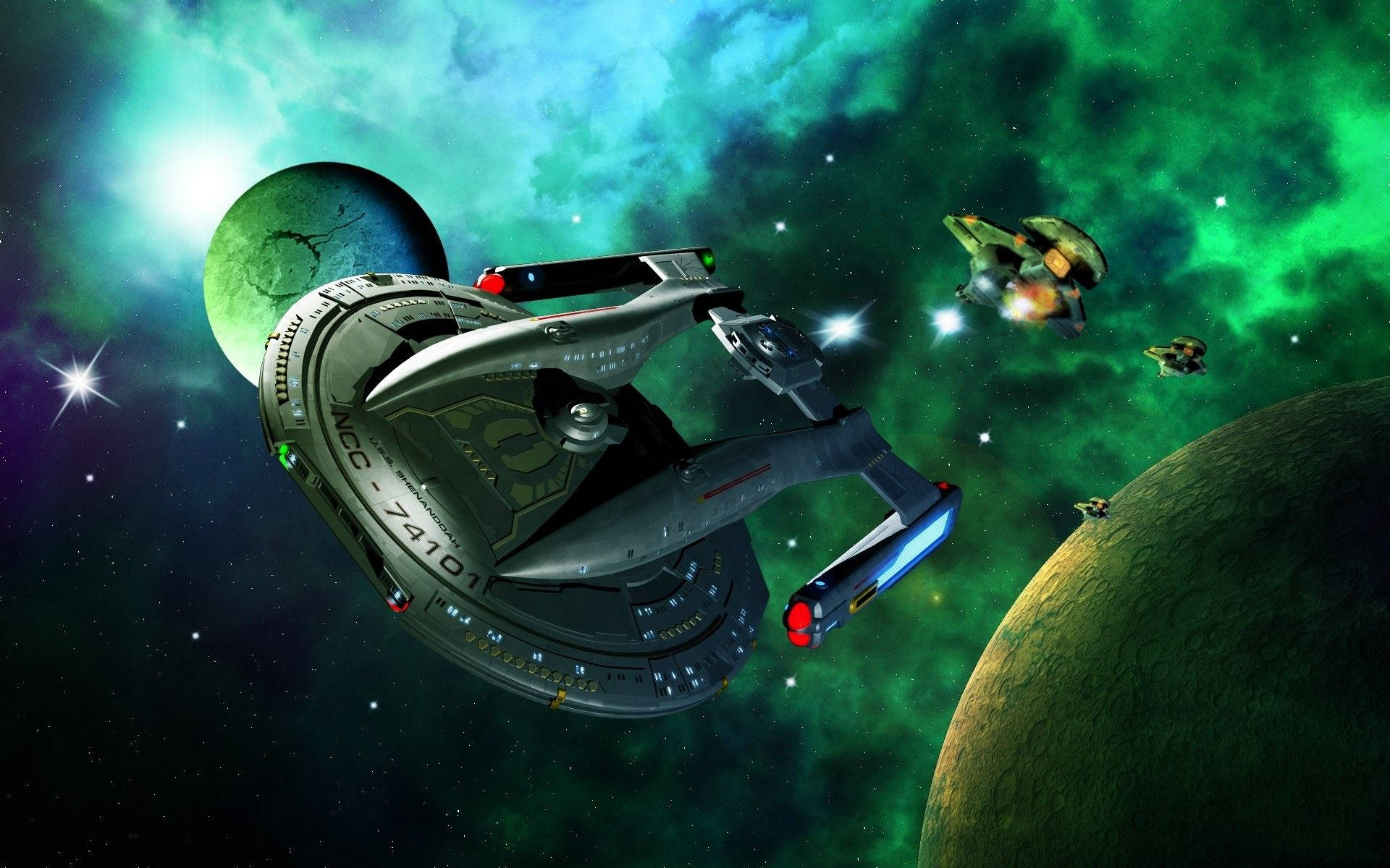 Star Trek Starship USS Shenandoah In Green Wallpaper