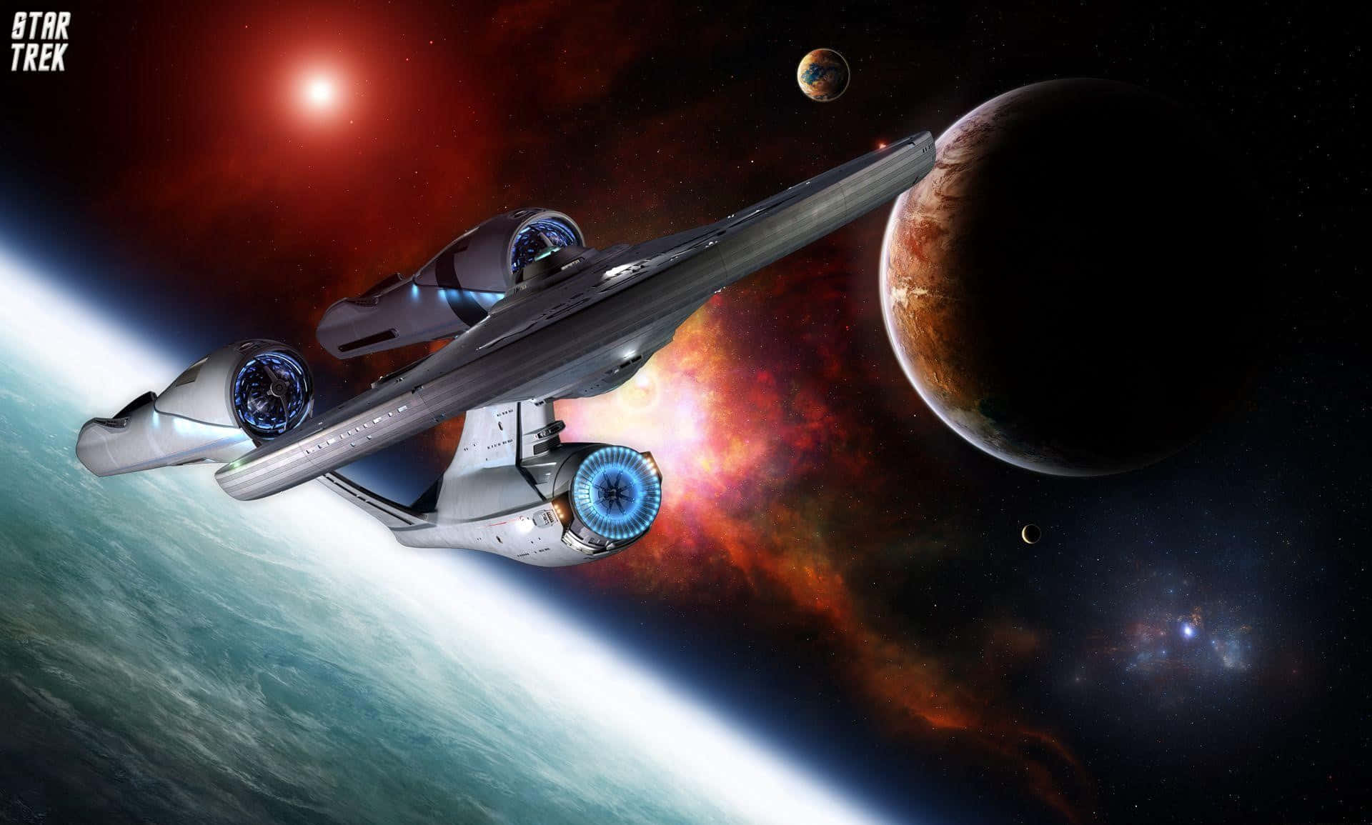 Utforskauniversumet Med Star Trek Zoom-bakgrund.
