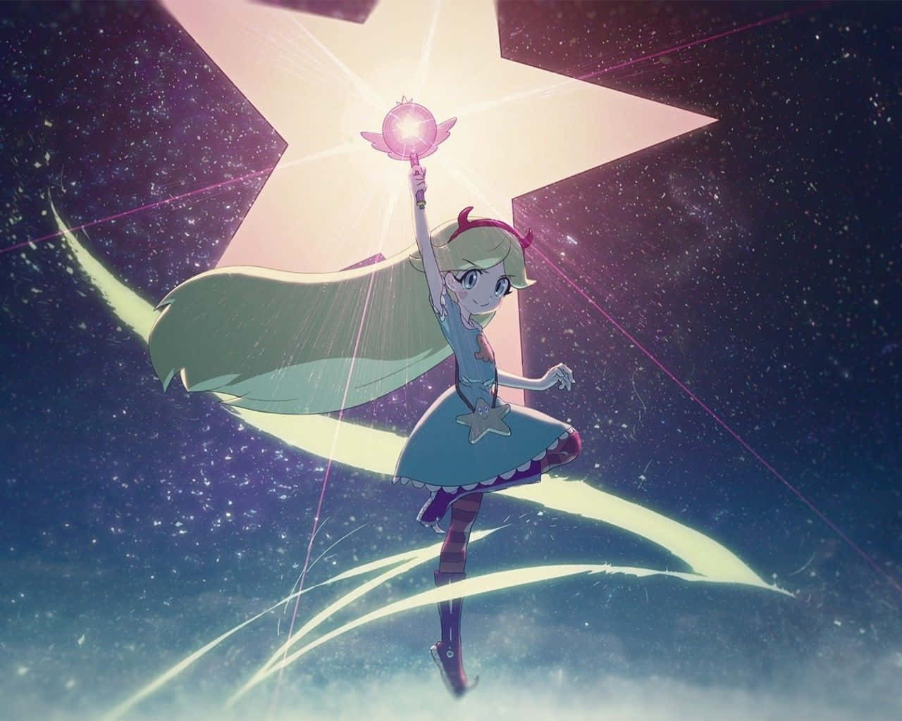 Download Caption: Star Butterfly and Marco Diaz in an action-packed scene.  | Wallpapers.com