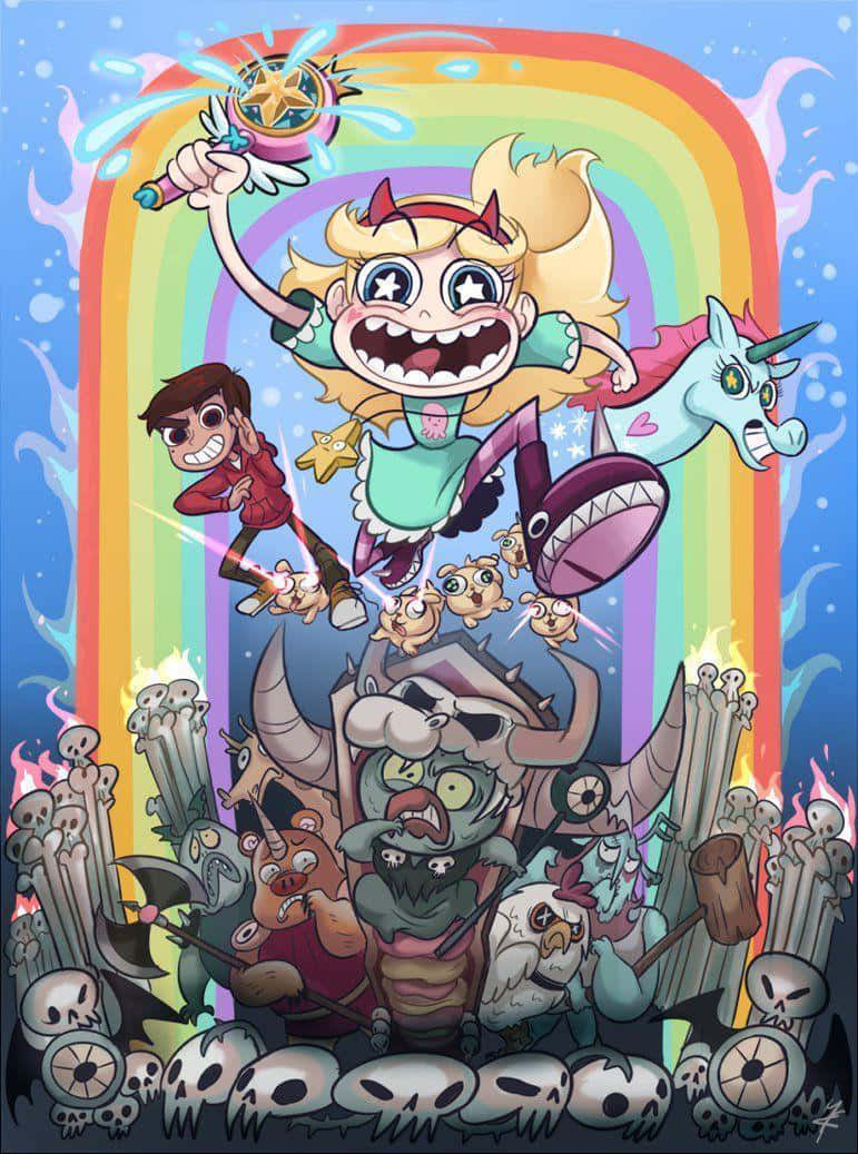Star Butterfly and friends from Star Vs. The Forces Of Evil in an epic battle