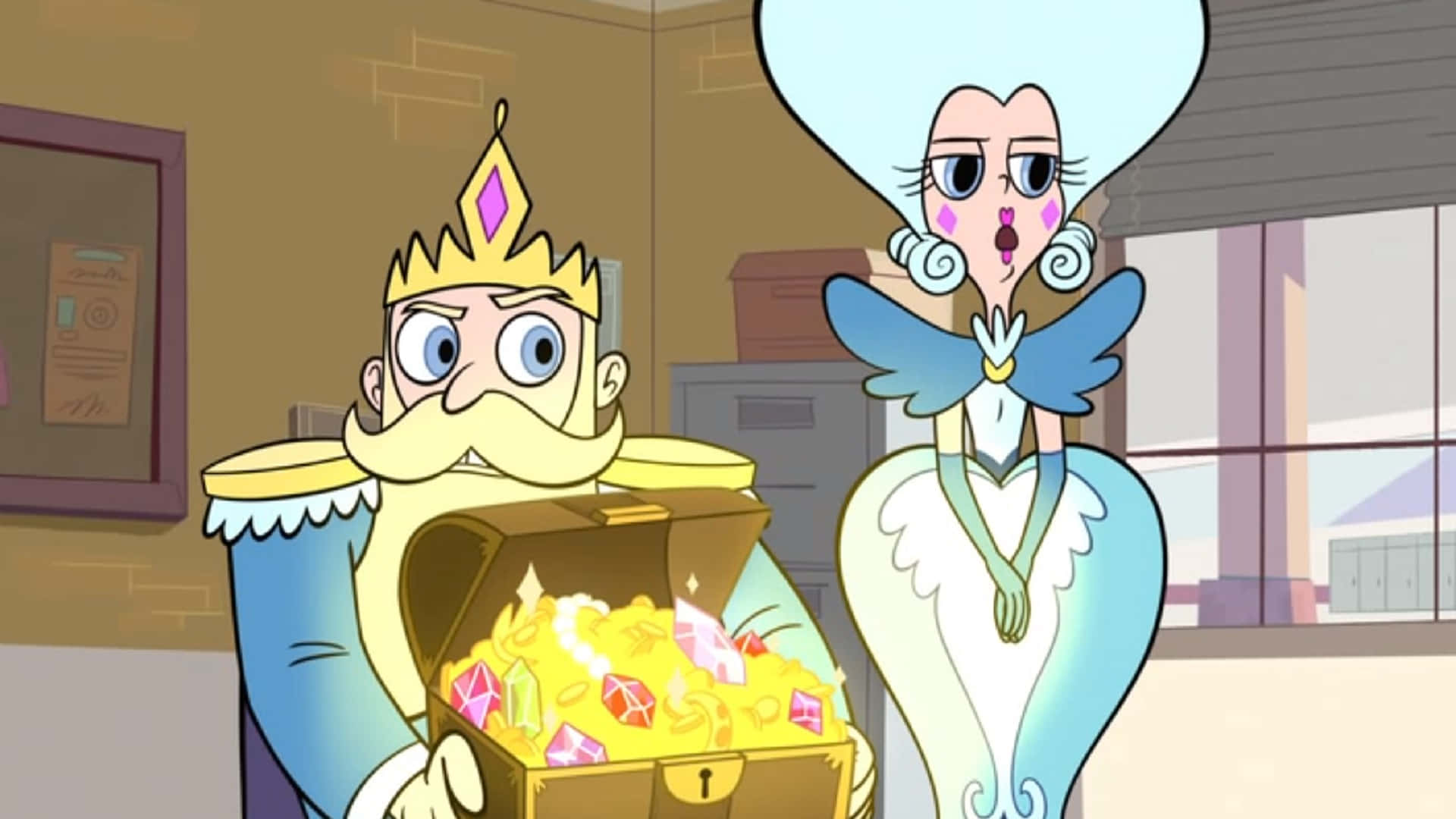 A Cartoon Character With A Crown And A Chest