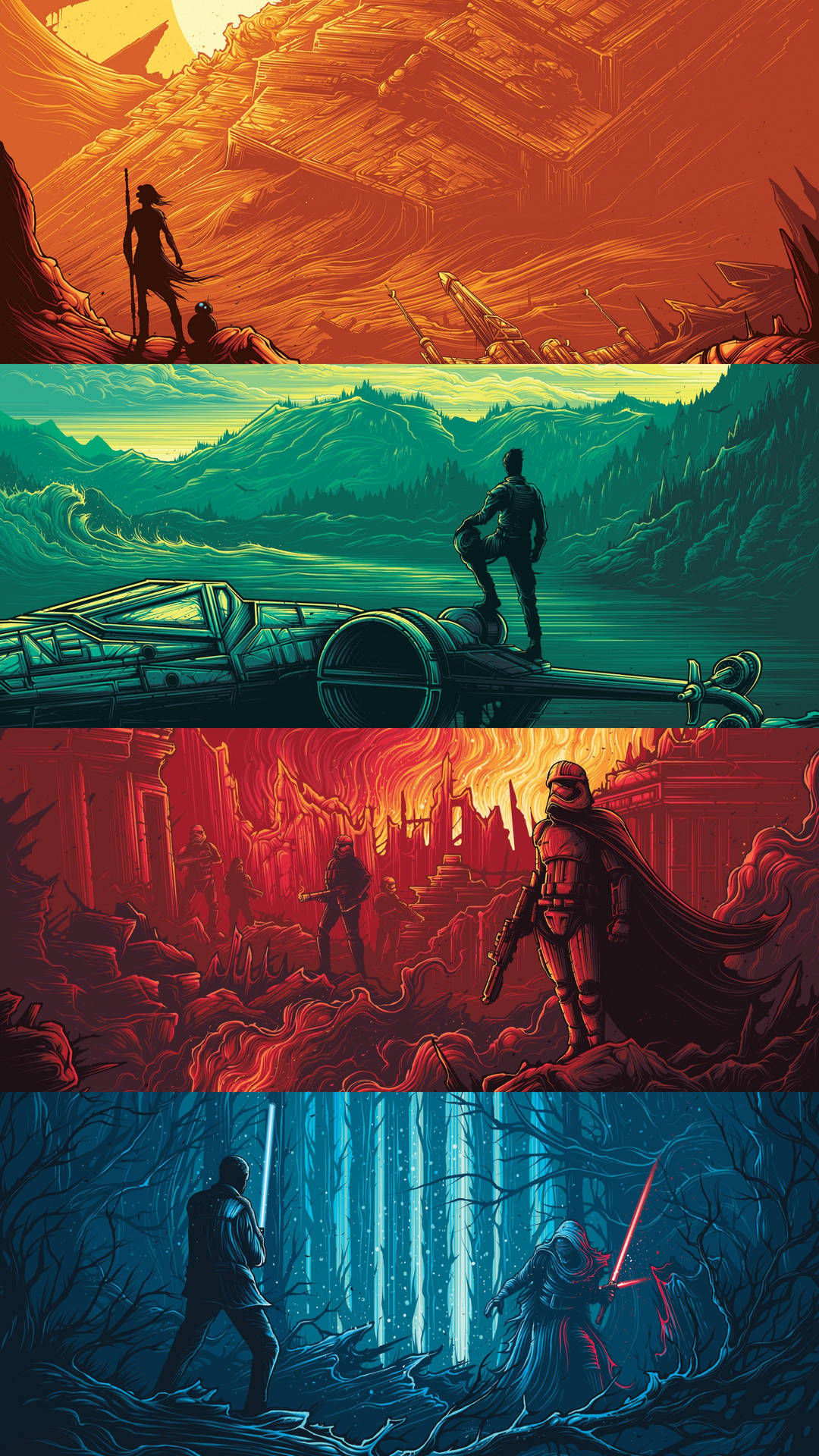 Illustreradescener Från Star Wars Till Mobiltelefonen. Wallpaper