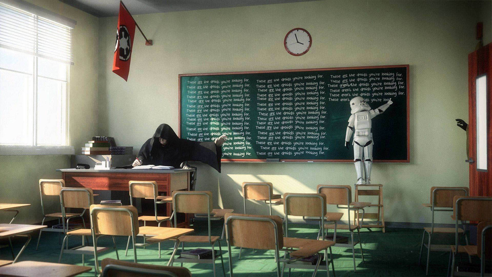 Star Wars Characters In A Classroom Background