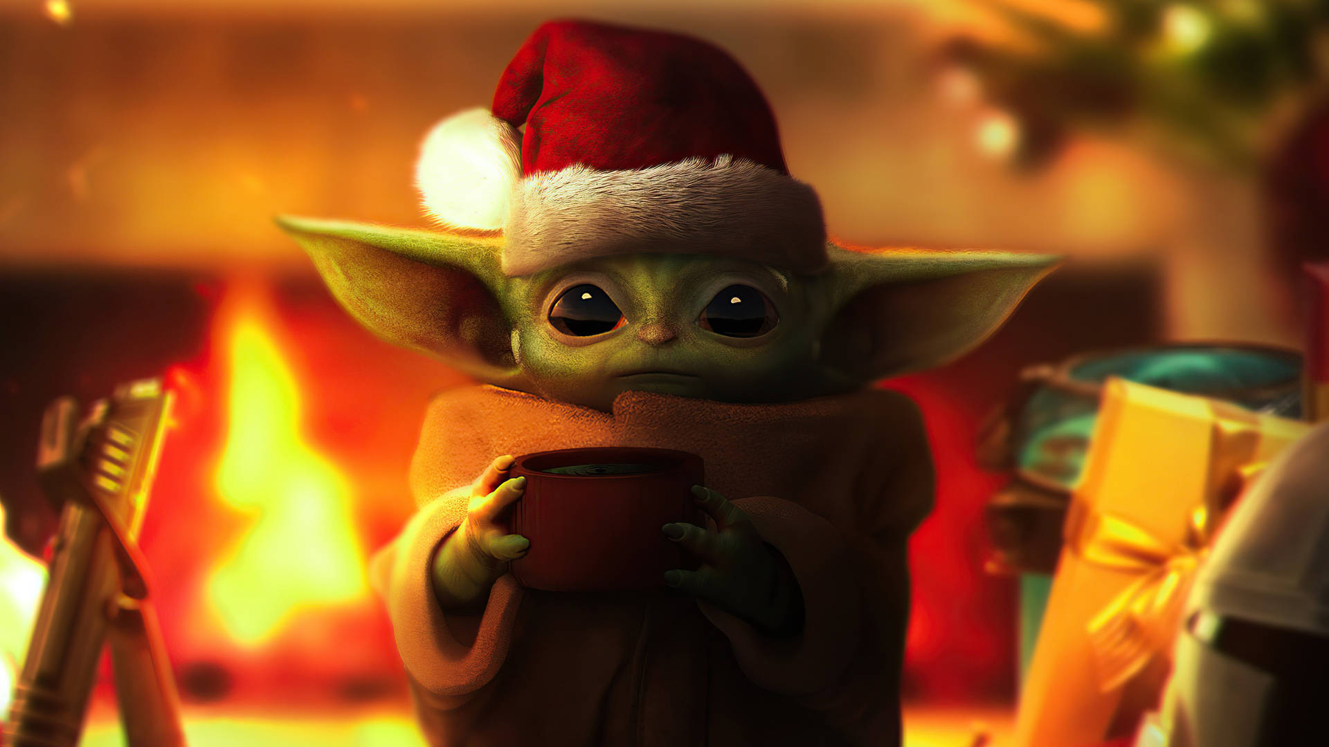 Grogucalentándose En Navidad De Star Wars. Fondo de pantalla