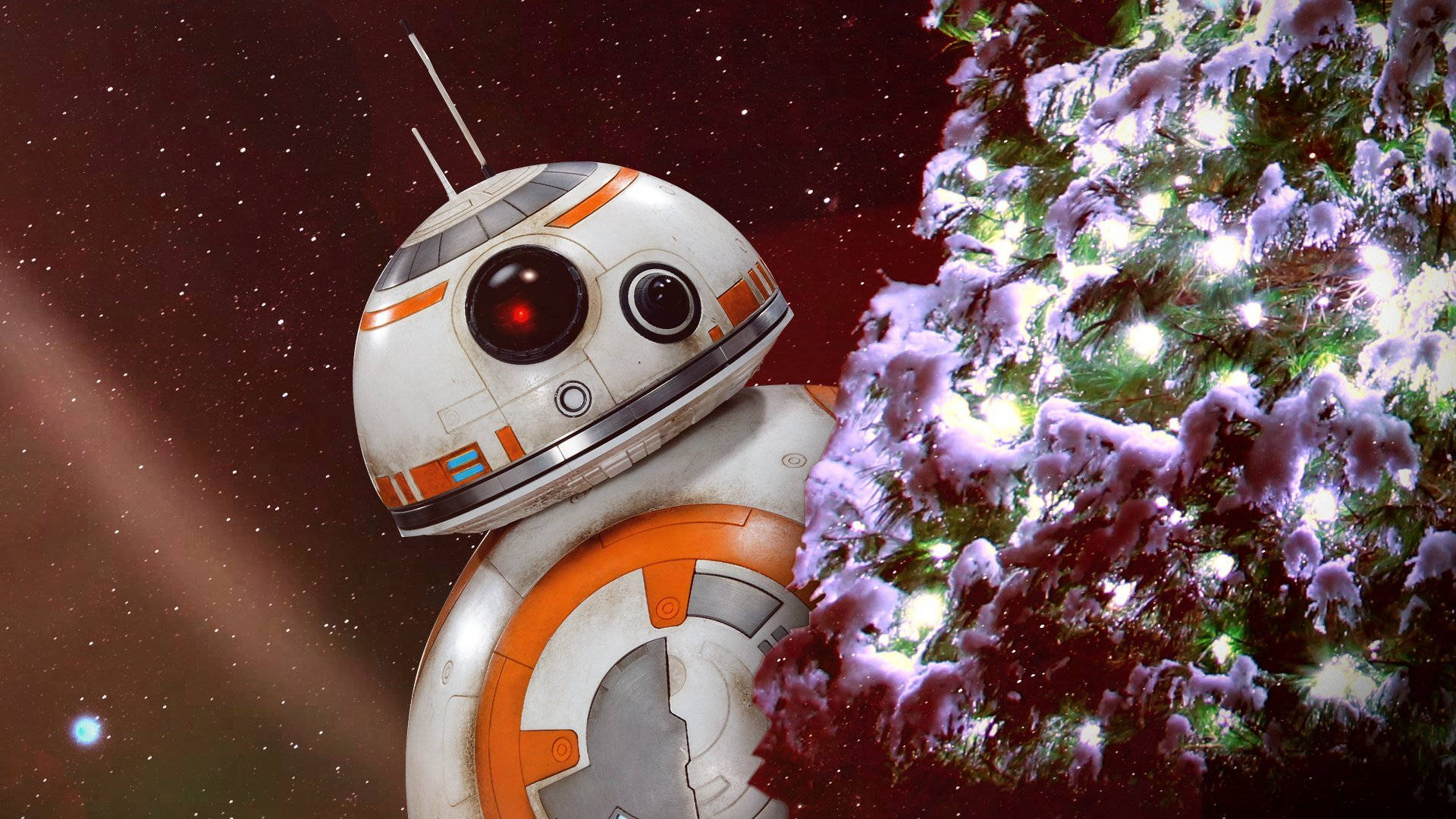 Fejr højtiderne med en Star Wars juletræ tapet. Wallpaper