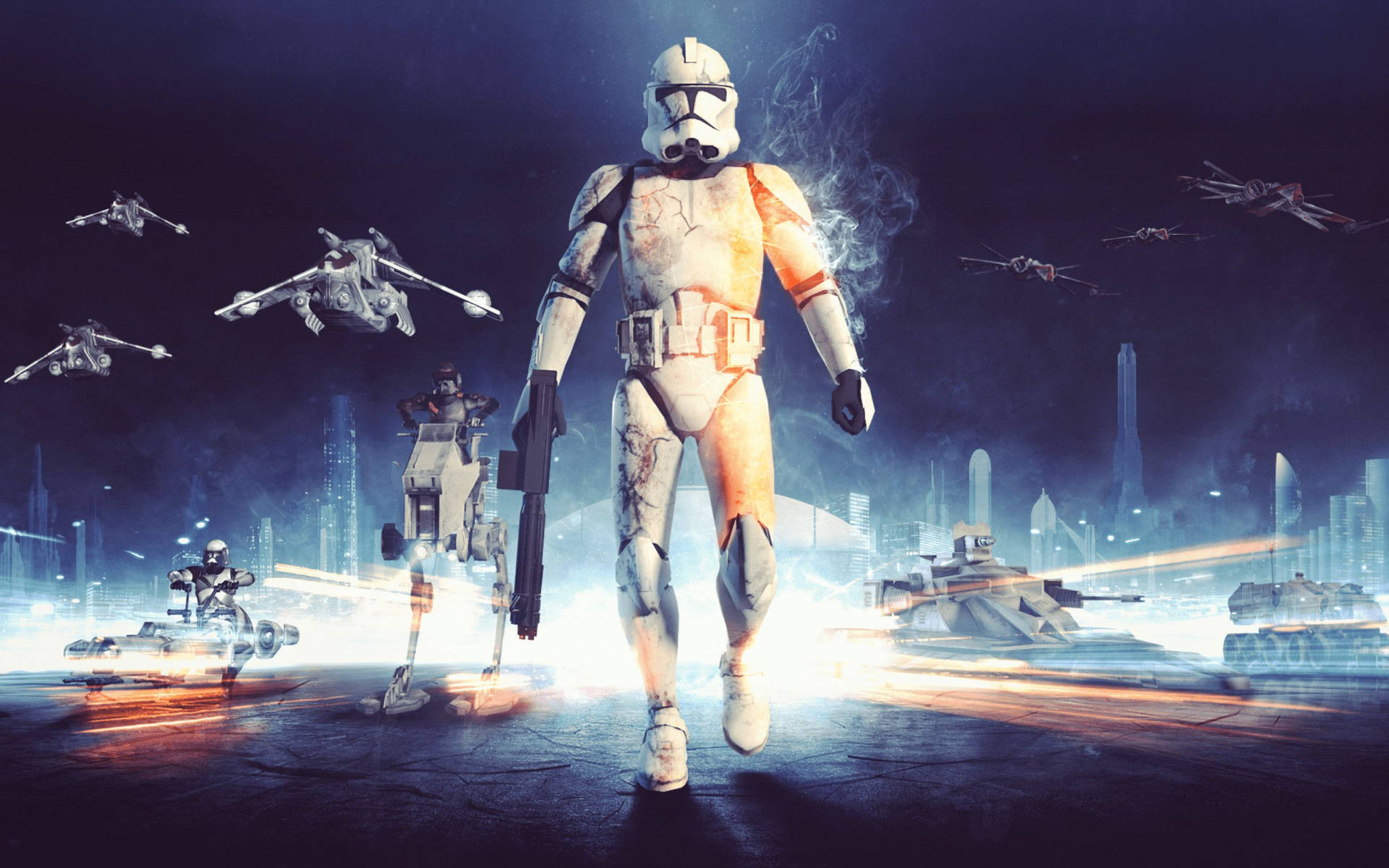 A squad of clone troopers ready for battle in the Star Wars universe. Wallpaper