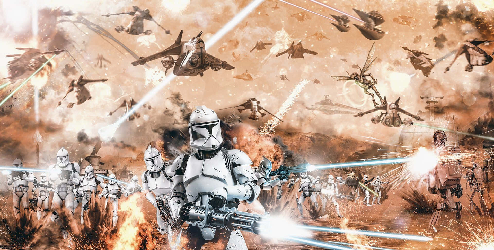 Unreggimento Di Clone Troopers Vestiti Con Armature Bianche, Marciando Per Adempiere Al Loro Dovere Nella Repubblica Galattica. Sfondo