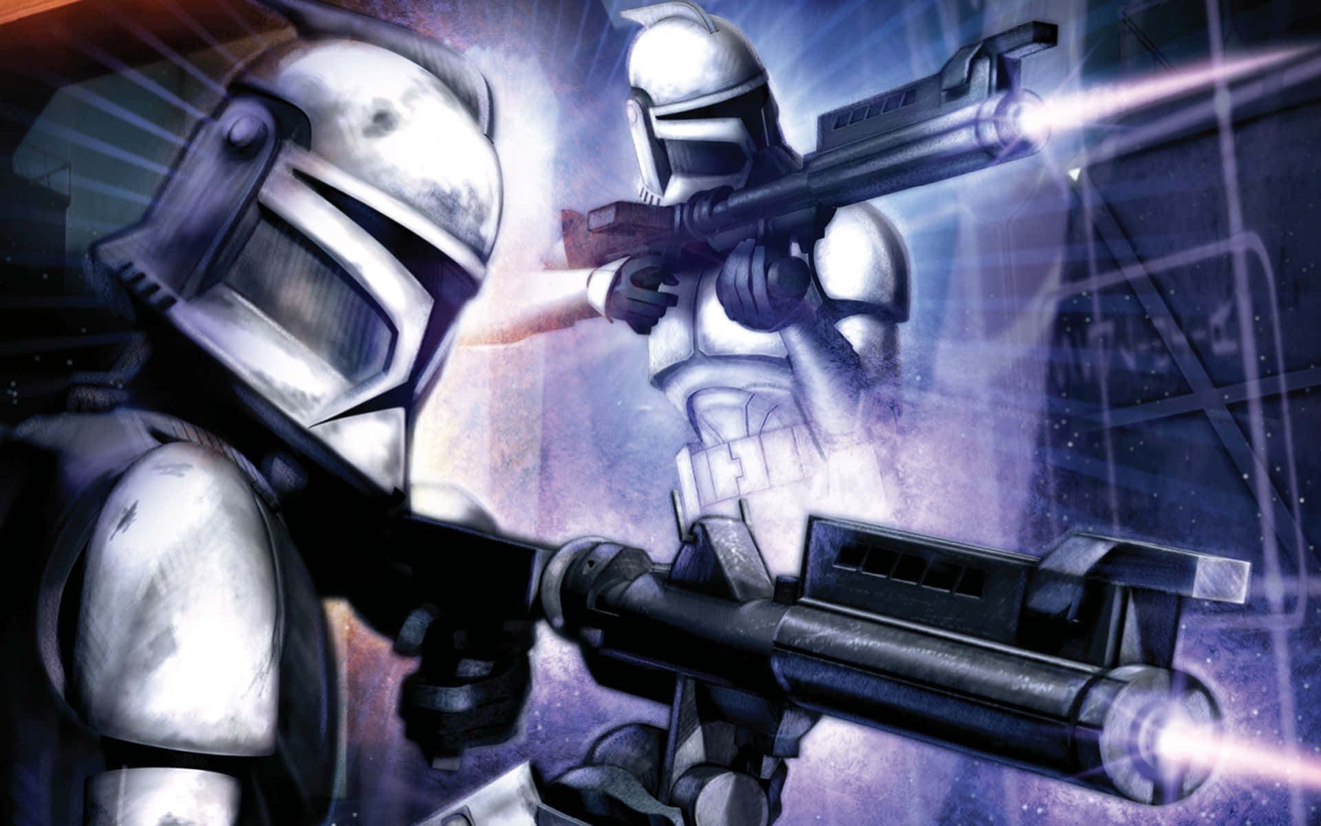 En gruppe Star Wars Clone Tropper marsjerer over en fiendtlig ørken. Wallpaper