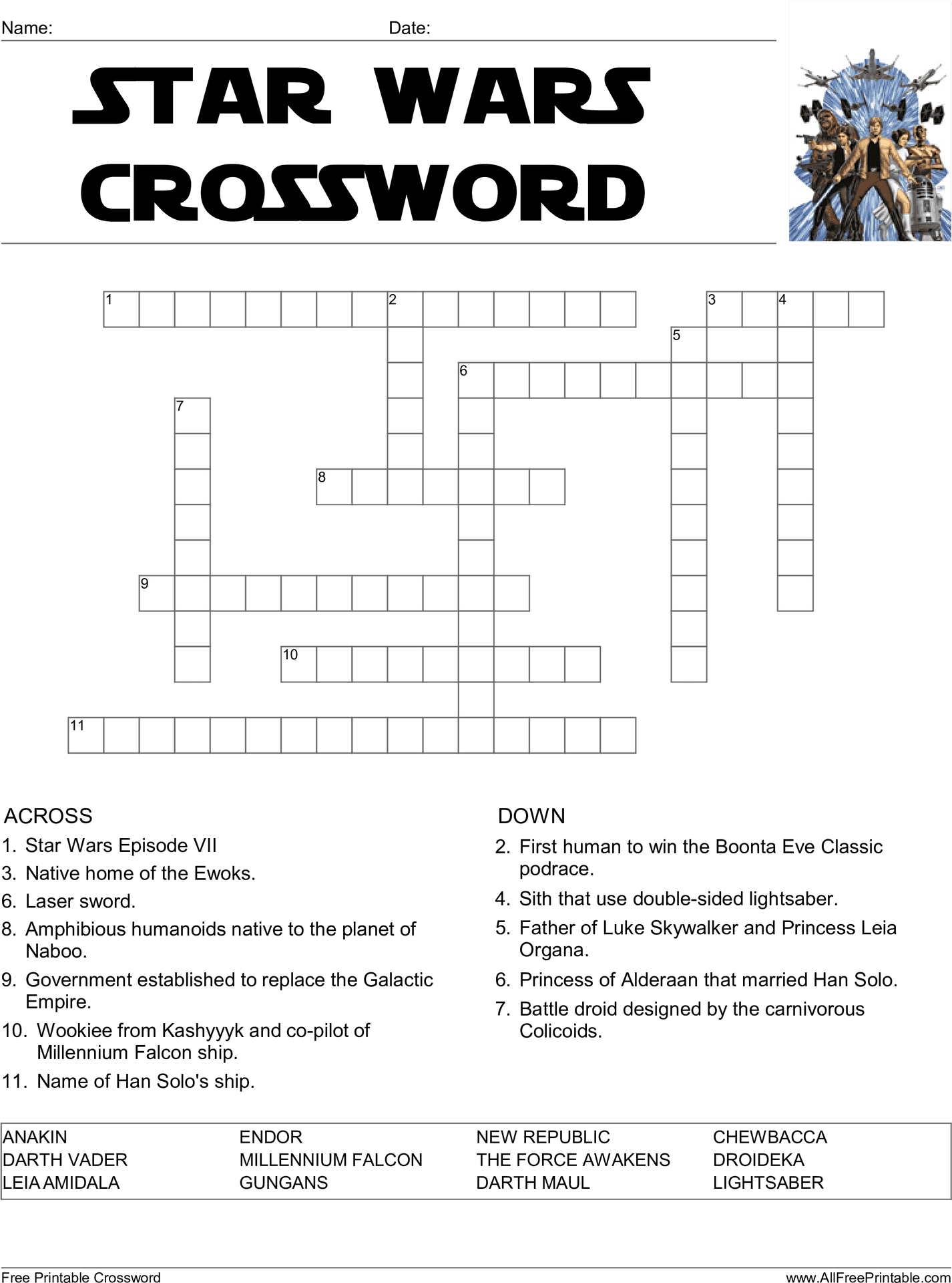 Star Wars Crossword Puzzle PNG