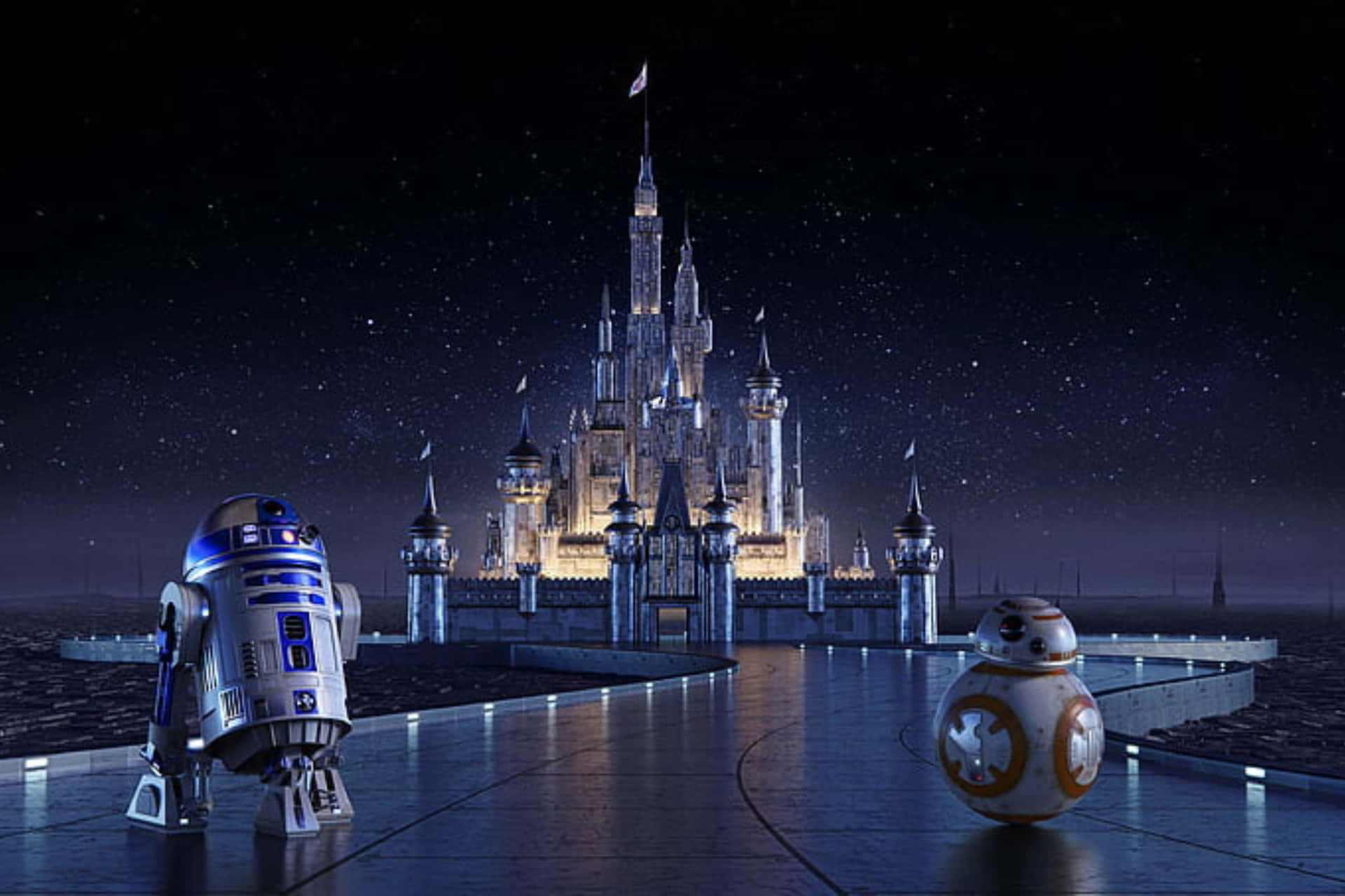 Star Wars Droids Disney Castle Night Wallpaper