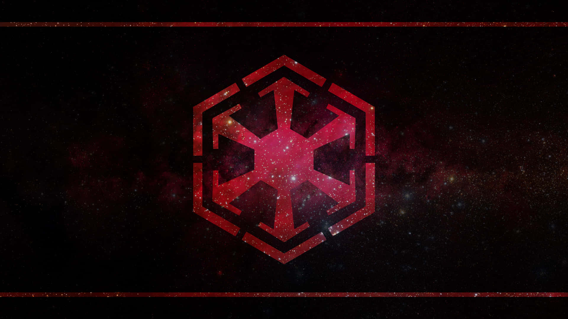 Darth Vader, den øverste kommandør for Det Galaktiske Imperium, er fremhævet på baggrunden. Wallpaper