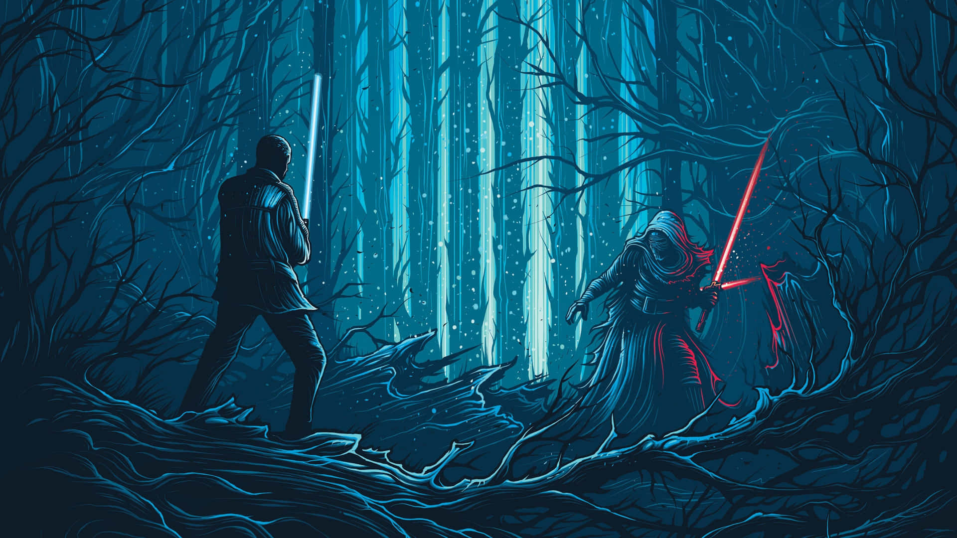 Star Wars Forest Duel Ultra Wide Wallpaper