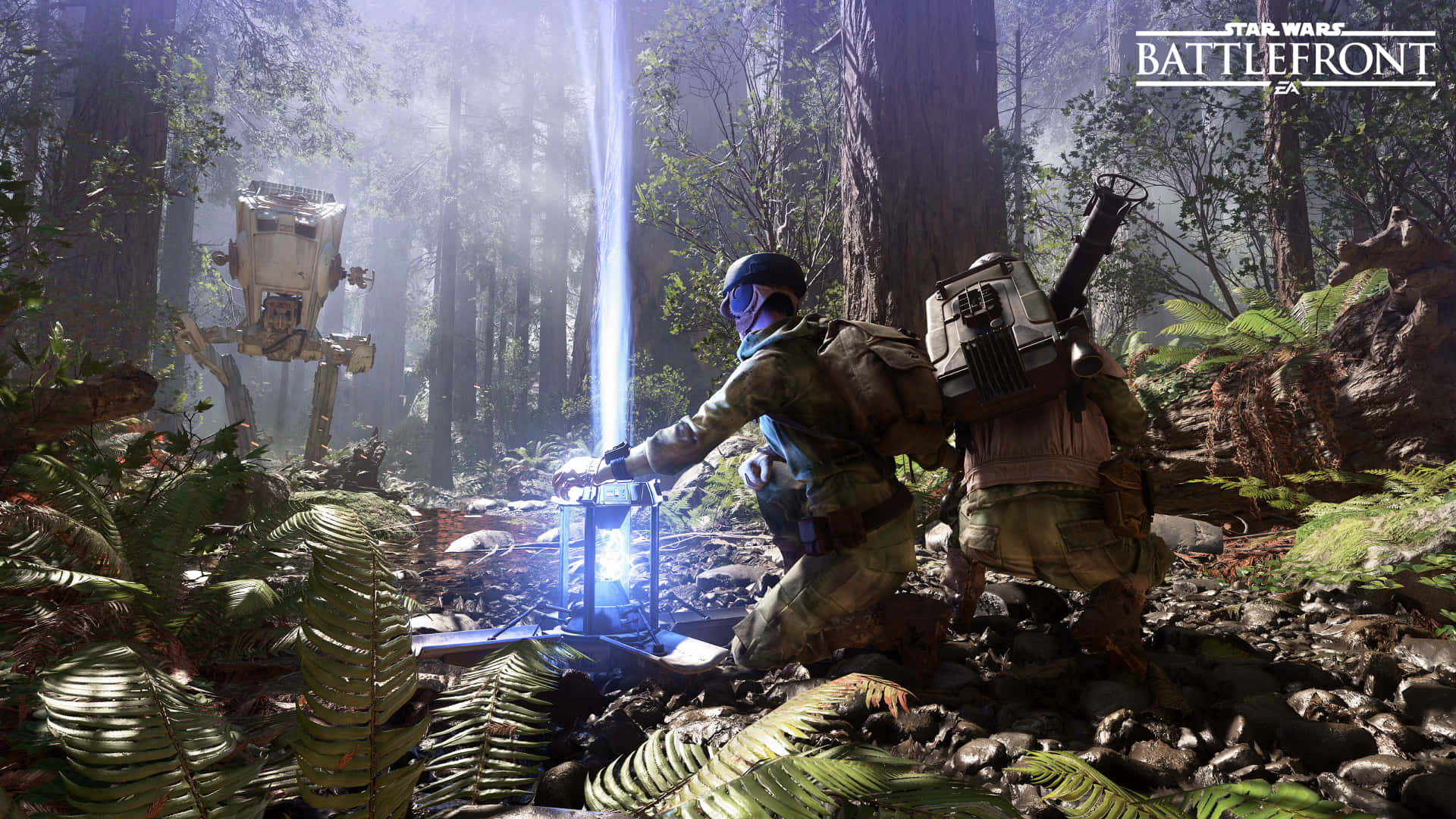 Imperial stormtroopers battle Rebel forces in intense Star Wars gaming action Wallpaper