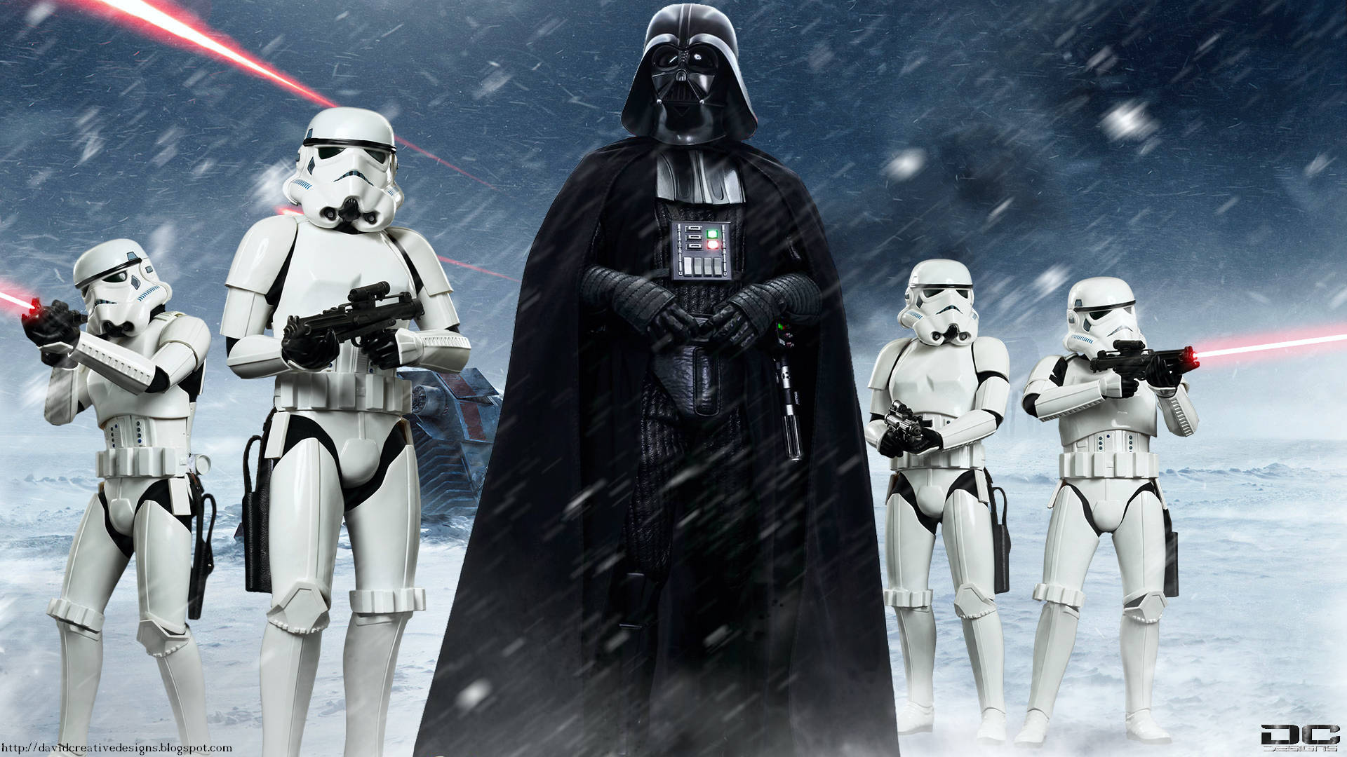Darth Vader And Stormtroopers In Snowy Star Wars Landscape Wallpaper