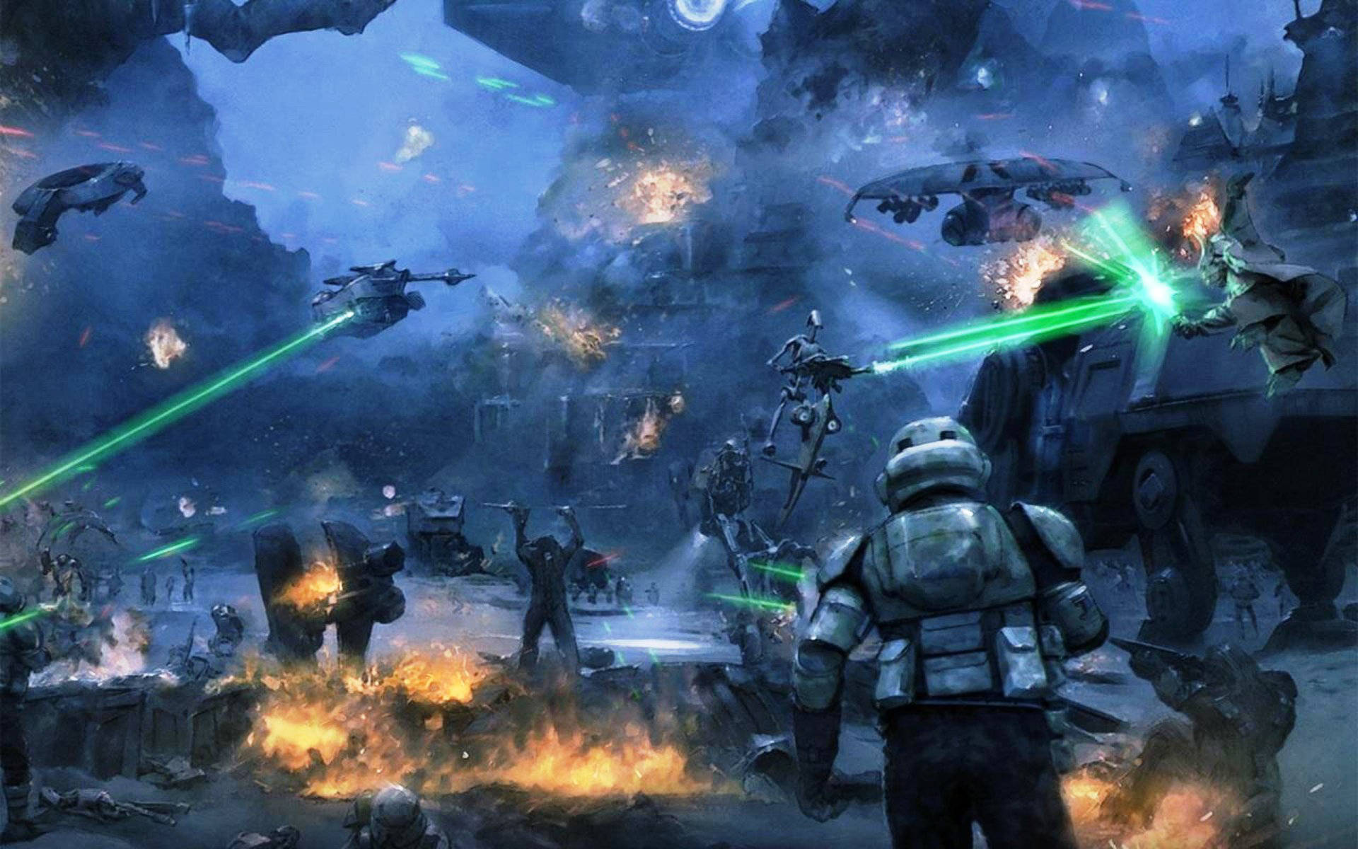 Chaotic Star Wars Battle Landscape Wallpaper