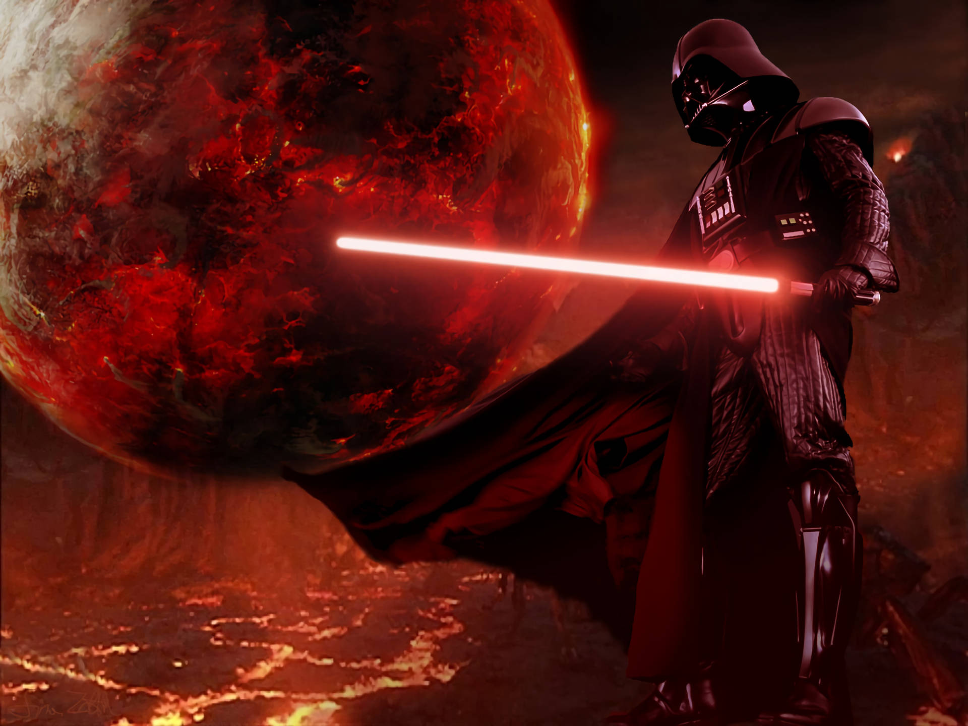 Darth Vader In Red Star Wars Landscape Wallpaper