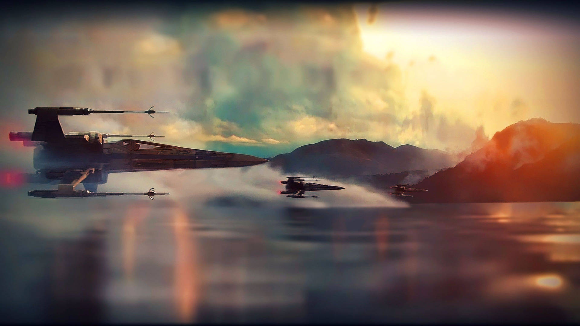 Paisajede Star Wars Con Cazas Estelares X-wing Fondo de pantalla
