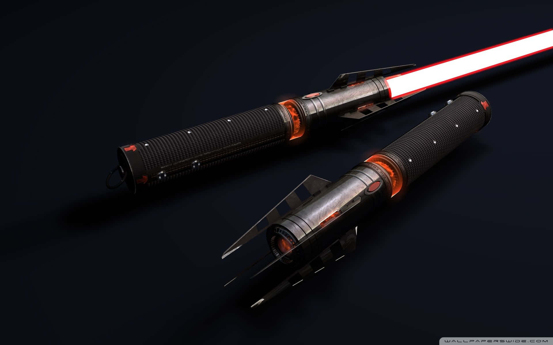 Two Lightsabers With Red And Blue Lights Wallpaper