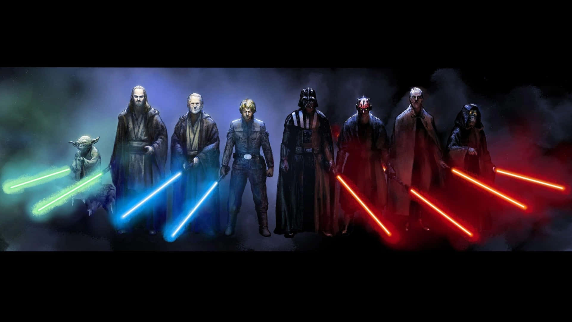 Starwars Jedi- Und Sith-motiv Mit Lichtschwertern Bild