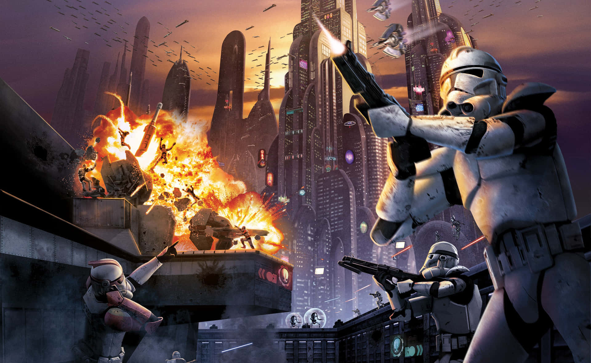 Imagende Star Wars Con Stormtroopers Y Una Explosión.