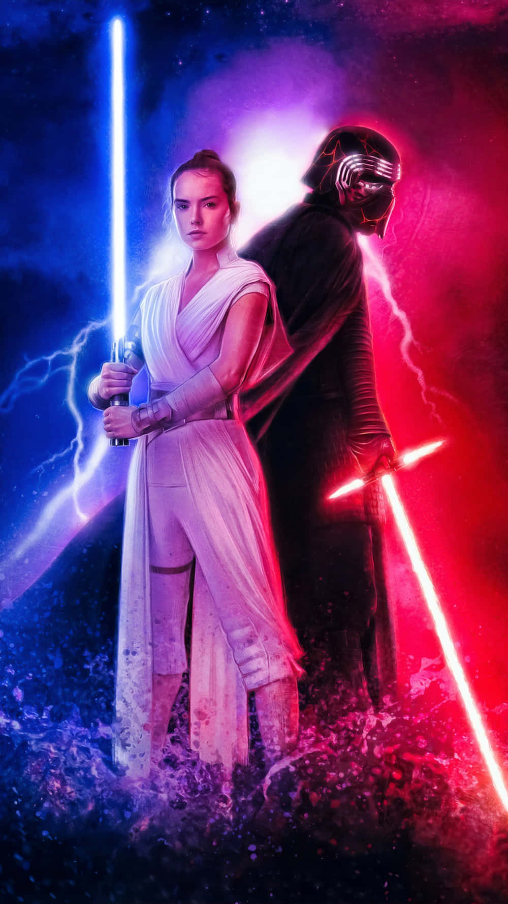 Star Wars Rey And Kylo Ren With Lightsabers Picture