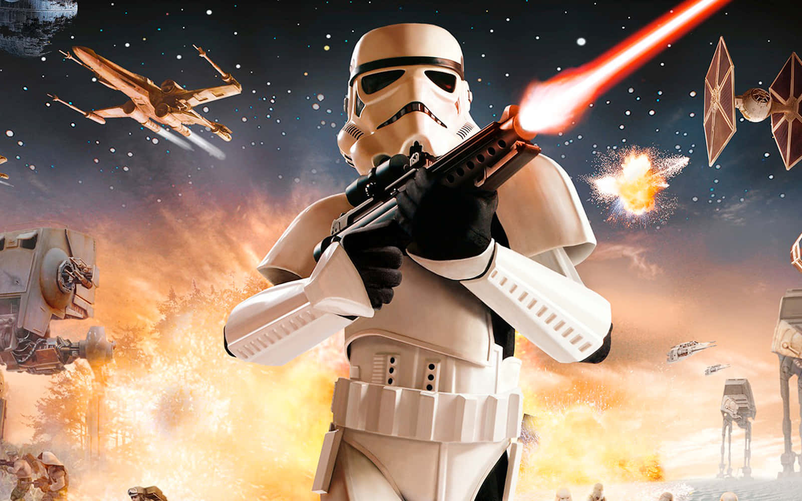 Imagende Un Stormtrooper De Star Wars Disparando Una Explosión.