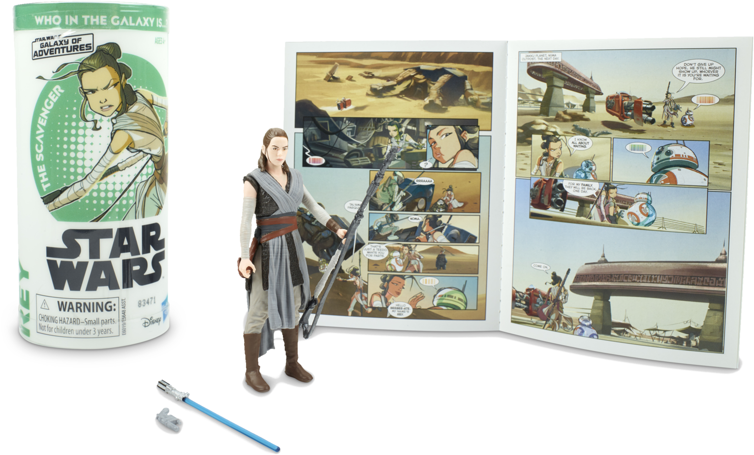 Star Wars Rey Action Figureand Comic Set PNG