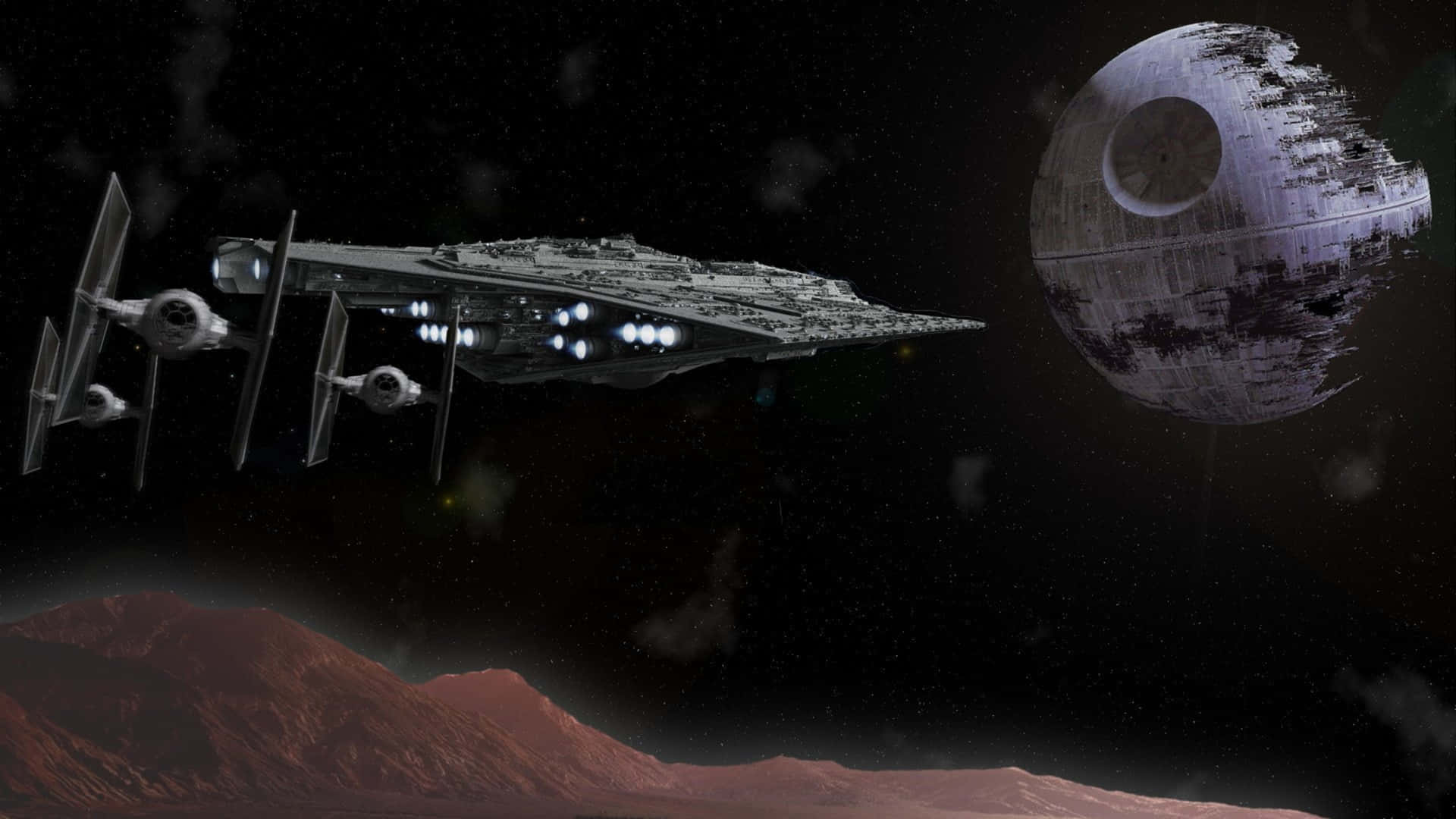 Star Wars Spacecrafts Approaching Death Star Wallpaper