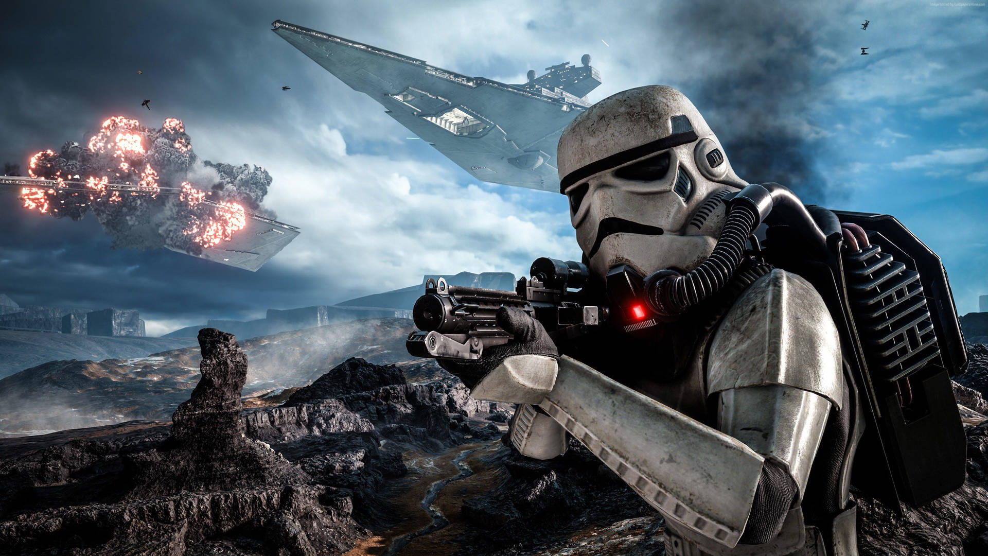 Stormtrooper reinforces Galactic Empire in the Star Wars universe Wallpaper