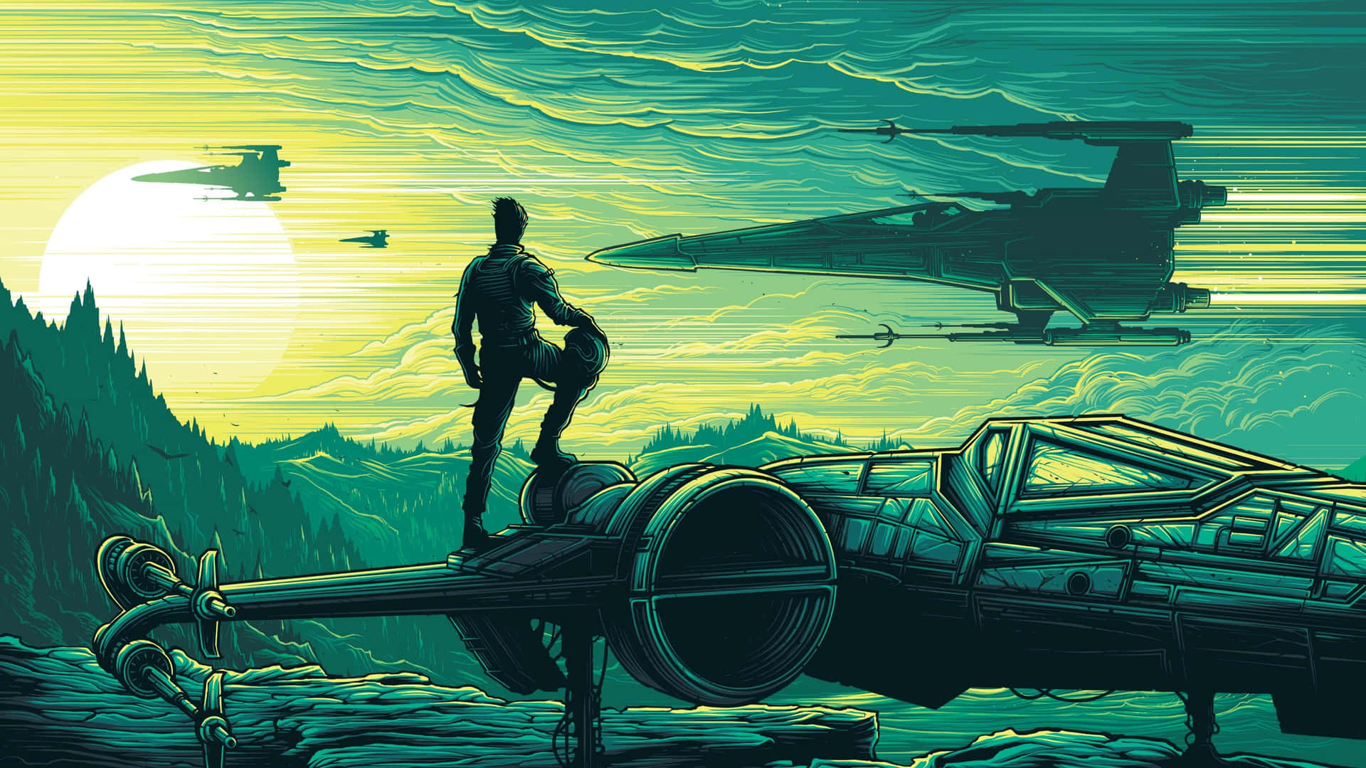 Star Wars Sunset Reflection Ultra Wide Wallpaper