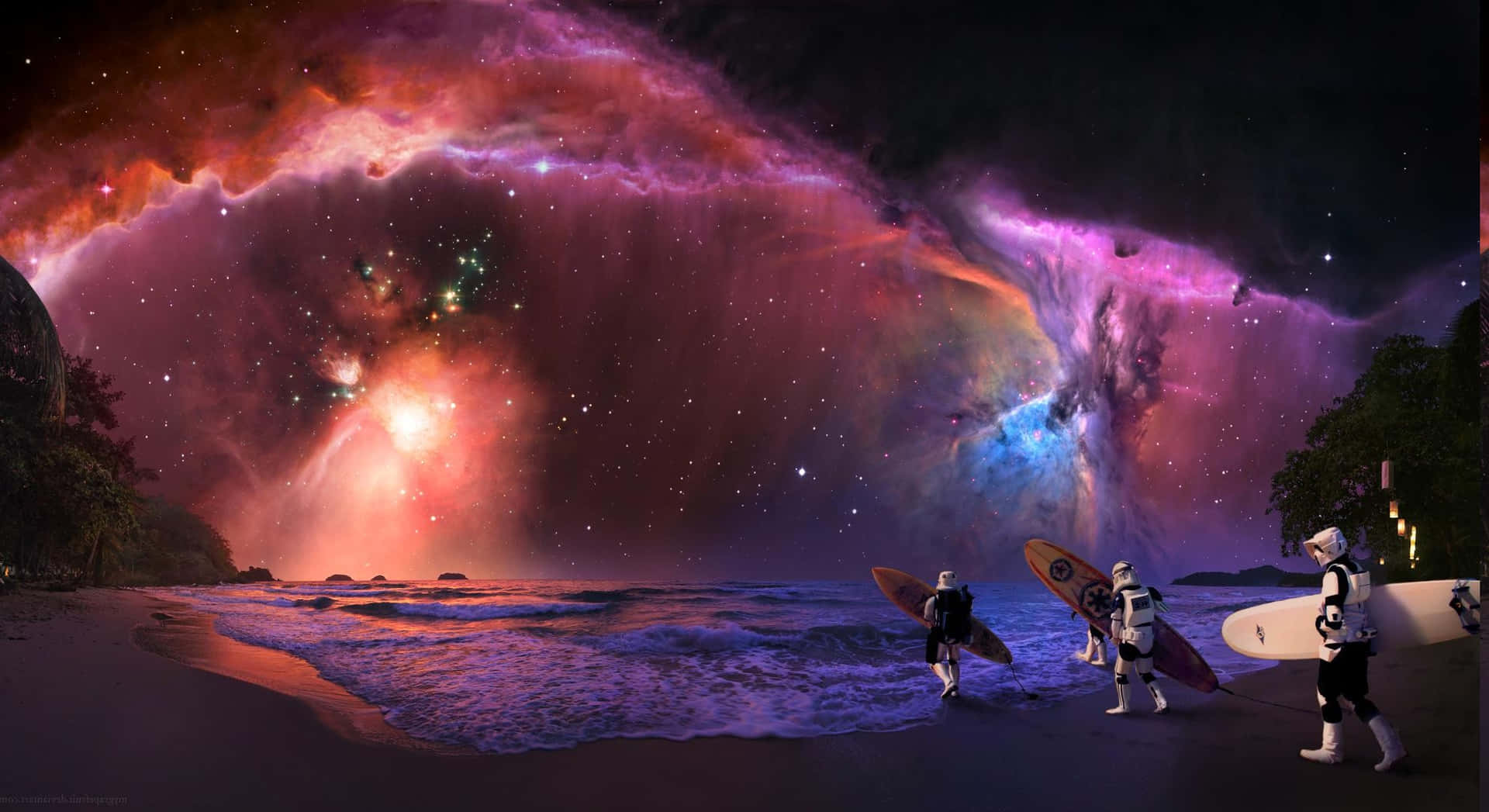 Star Wars Surfing Under Cosmic Skies Wallpaper