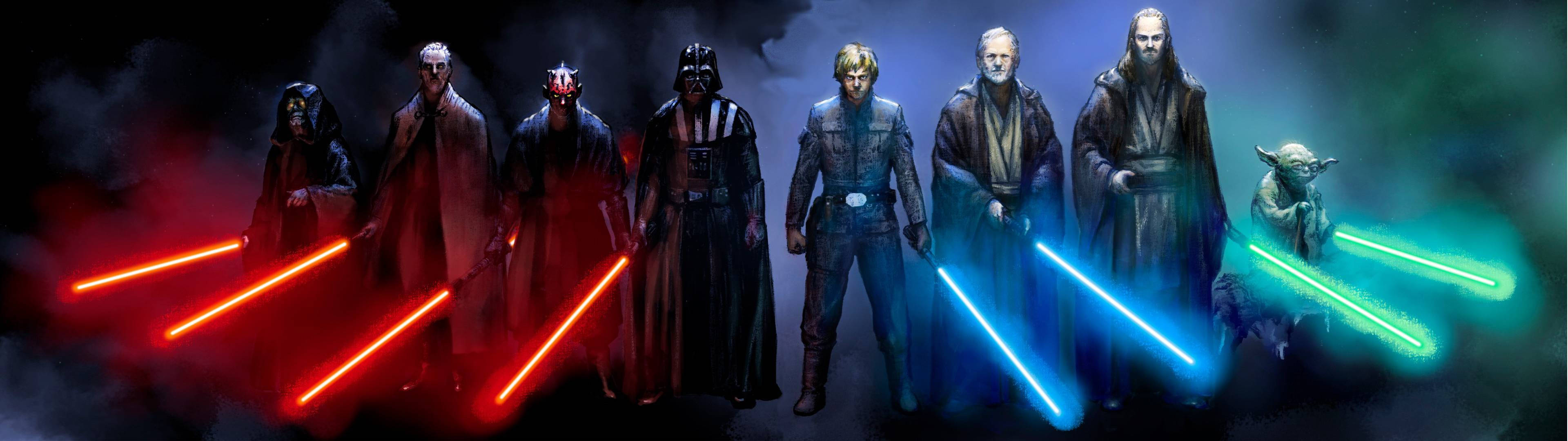 A Galaxy Divided: Experience The Clash Of Star Wars Villains On Dual Screen Wallpaper