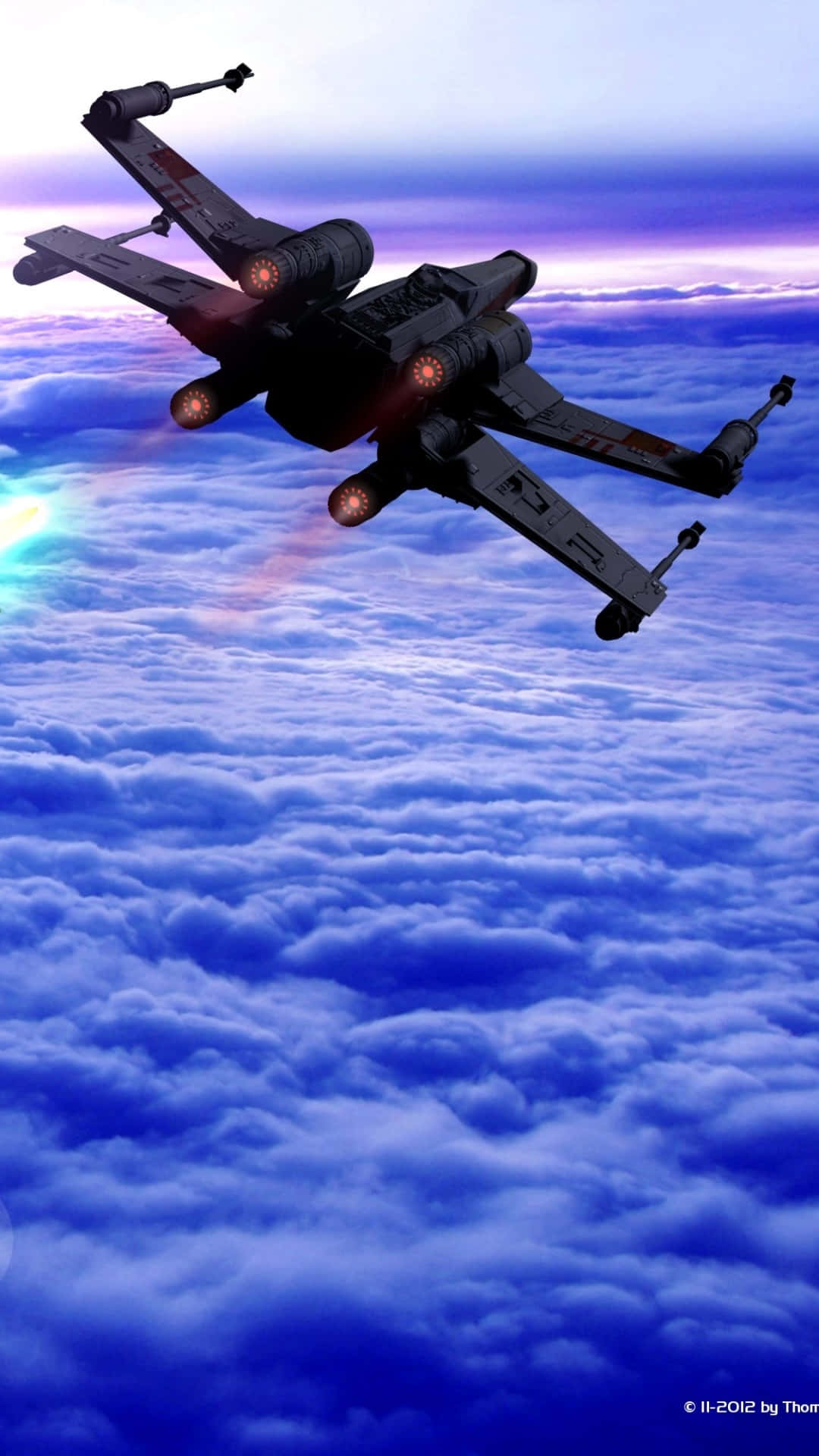 Enstar Wars X-wing Flyger Över Molnen. Wallpaper