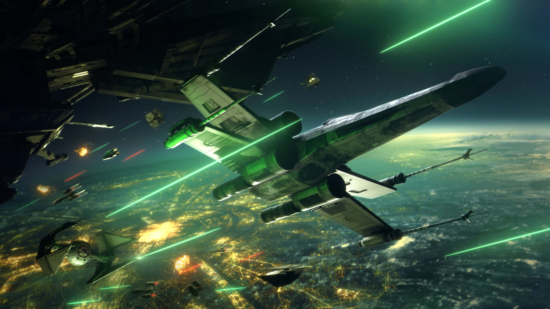 Valientespilotos De X-wing Lideran El Ataque En La Batalla. Fondo de pantalla