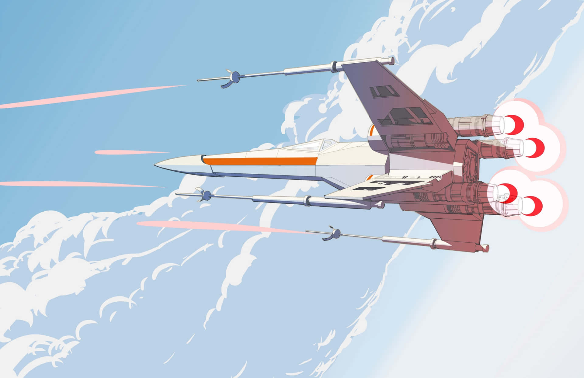 An X-wing fighter takes to the stars in the Star Wars universe Wallpaper