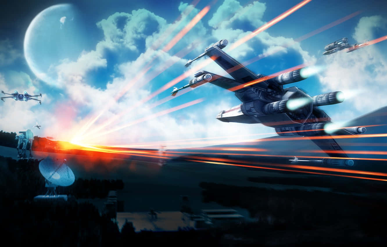 "Take on the galaxies with an X-Wing!" Wallpaper