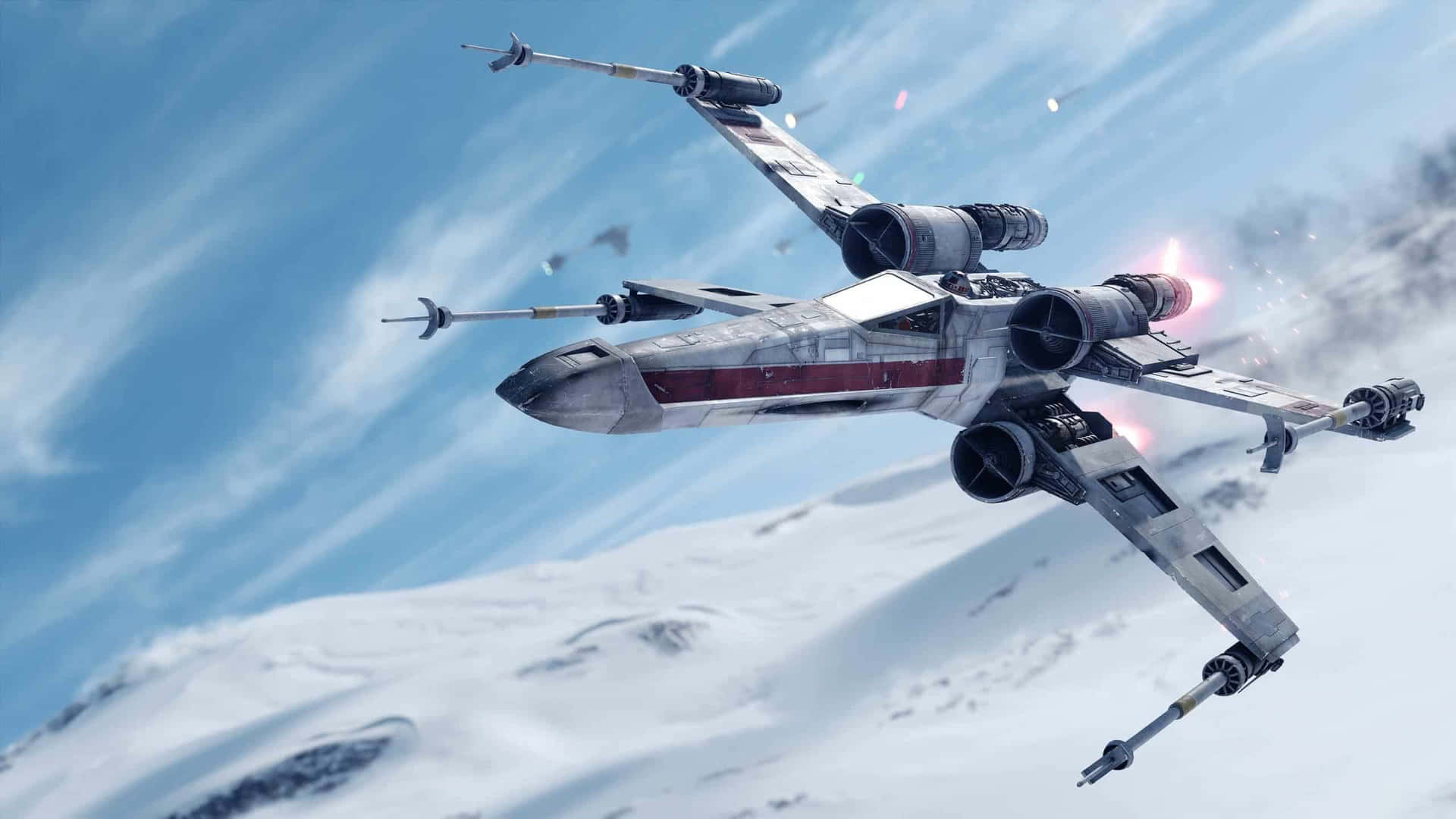 An X-Wing pilot braves the cold of space as they take on their mission. Wallpaper