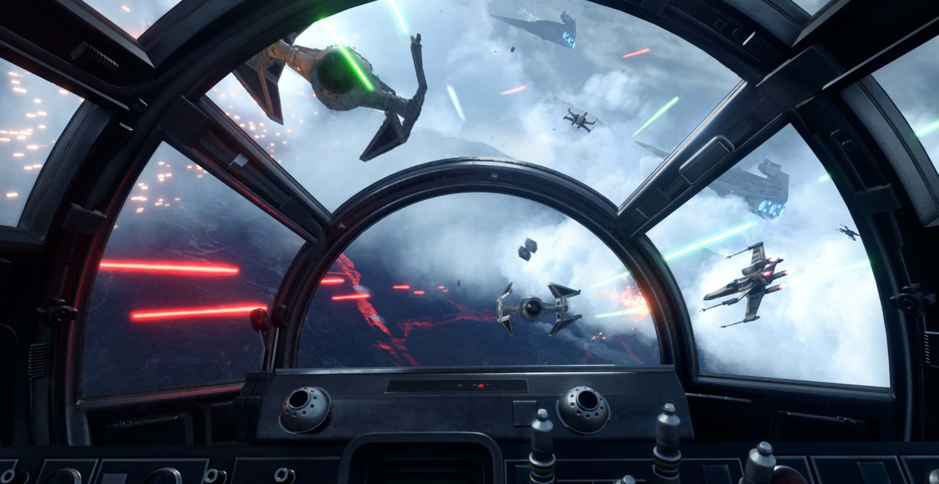 Star Wars Zoom baggrund X Wing Fighter kæmper ovenfor skovmåne