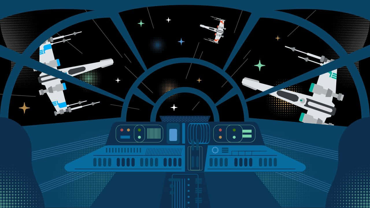 Starwars Zoombakgrund, Tecknad Ritning Av Cockpit.