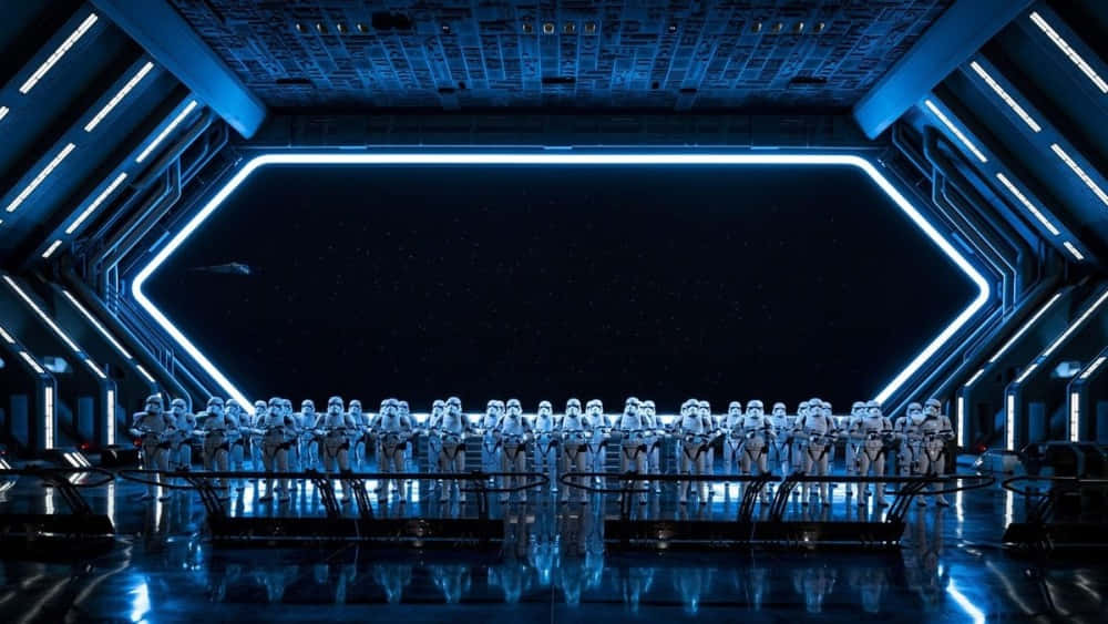 Sfondoper Zoom Di Star Wars: Stormtroopers In Un Hangar