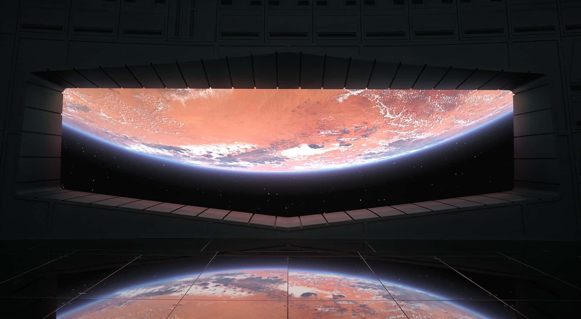 Star Wars Zoom Baggrund En Mørk Reflekterende Hangar og en Planet
